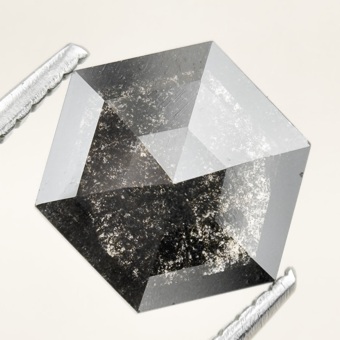 1.76 Ct Hexagon Rose Cut Grey Natural Salt and Pepper Diamond