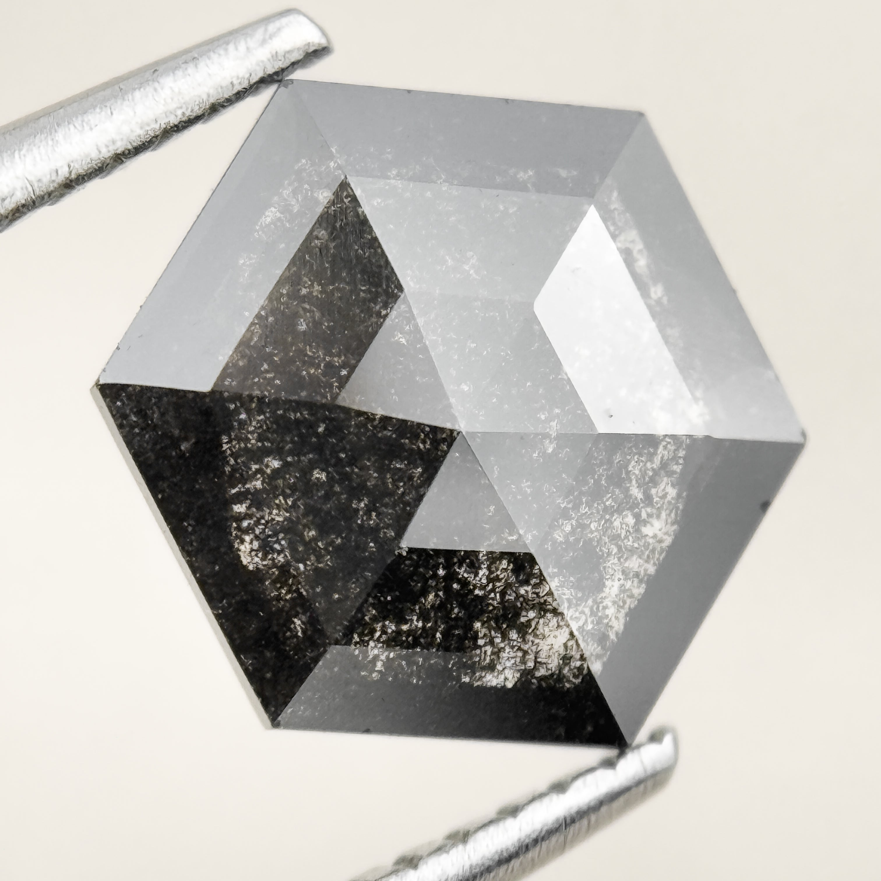 1.76 Ct Hexagon Rose Cut Grey Natural Salt and Pepper Diamond
