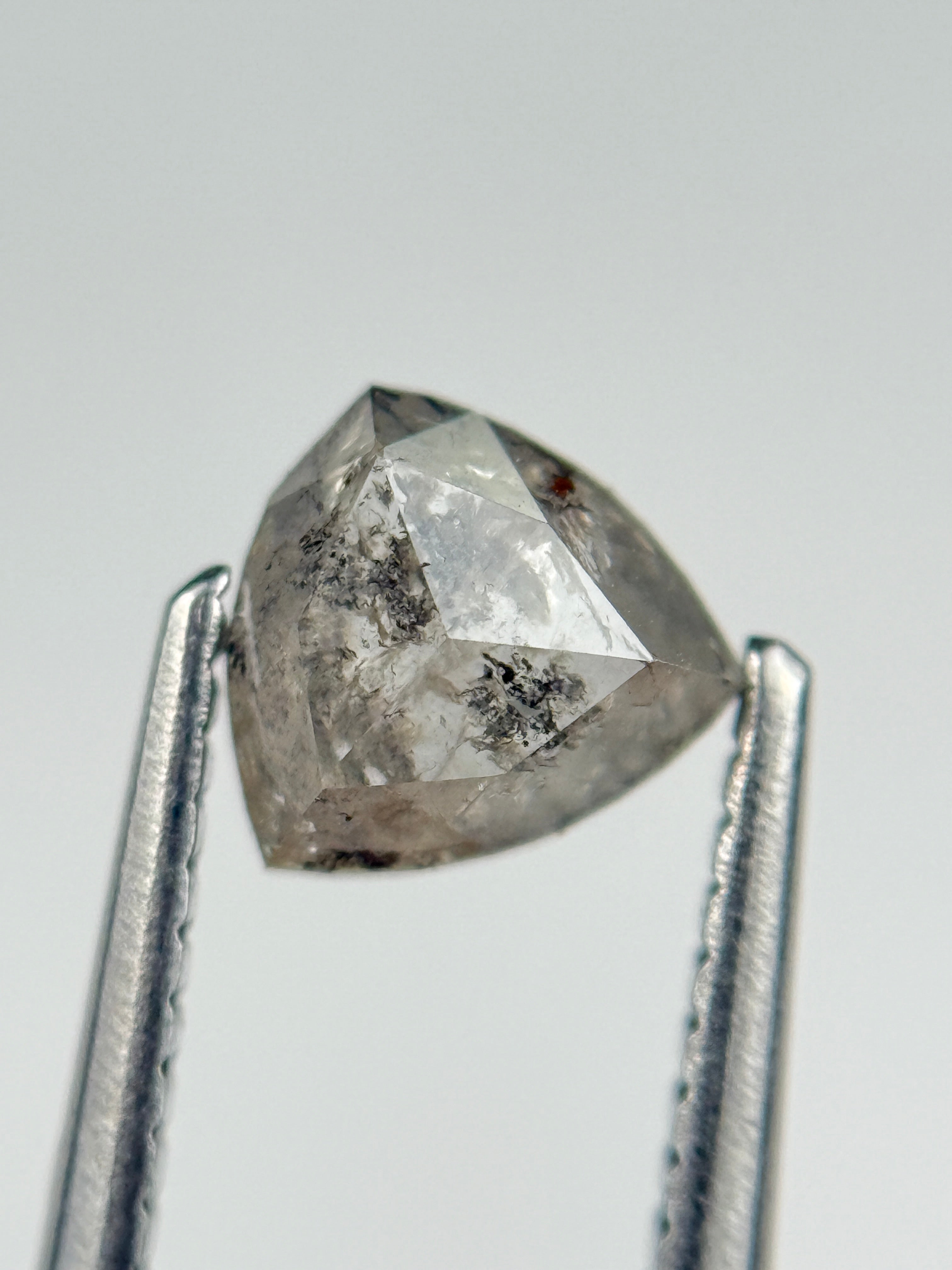 0.84 Ct Trillion Rose Cut Grey Natural Salt and Pepper Diamond