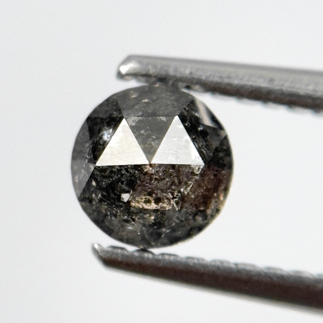 0.78 Ct Round Rose Cut Grey Natural Salt and Pepper Diamond