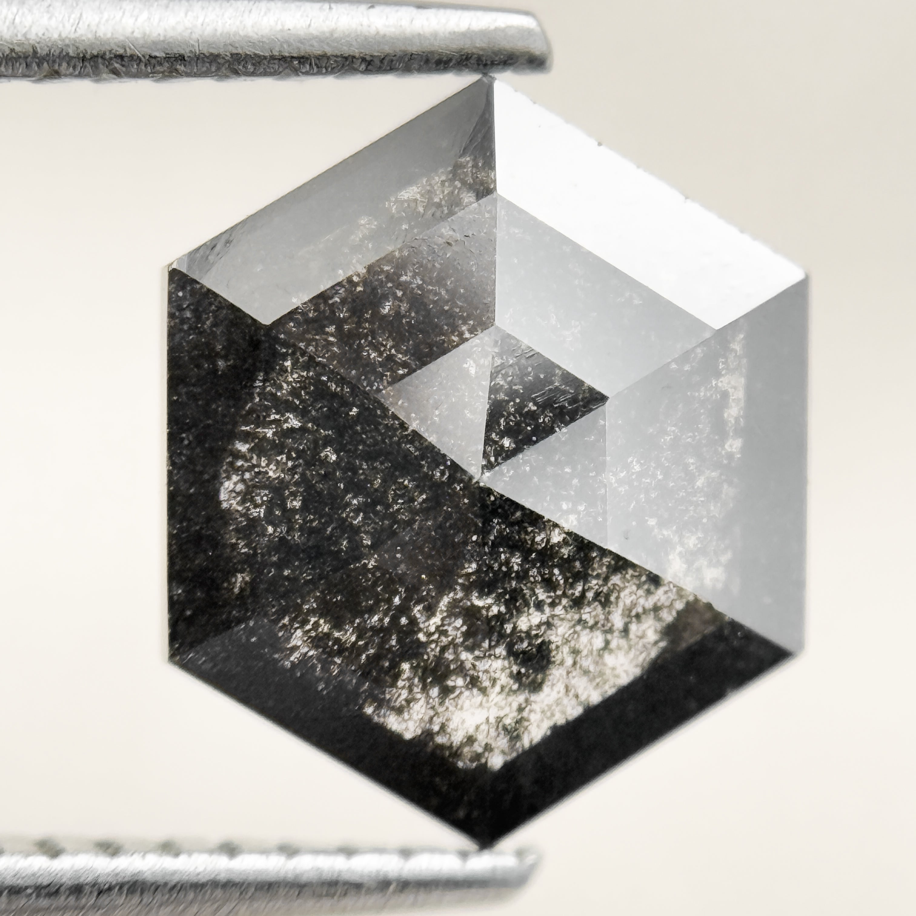 1.76 Ct Hexagon Rose Cut Grey Natural Salt and Pepper Diamond