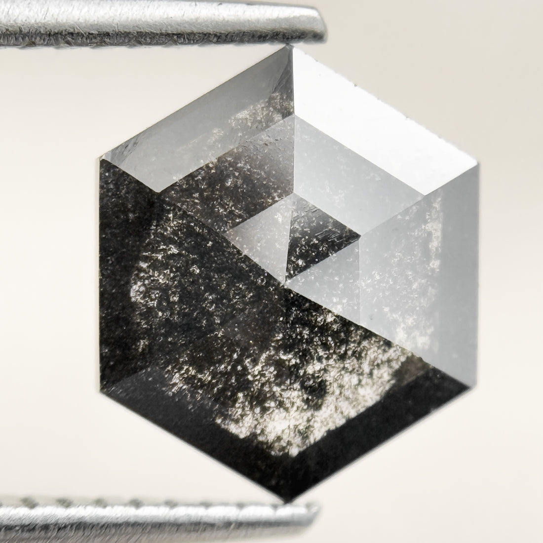 1.76 Ct Hexagon Rose Cut Grey Natural Salt and Pepper Diamond