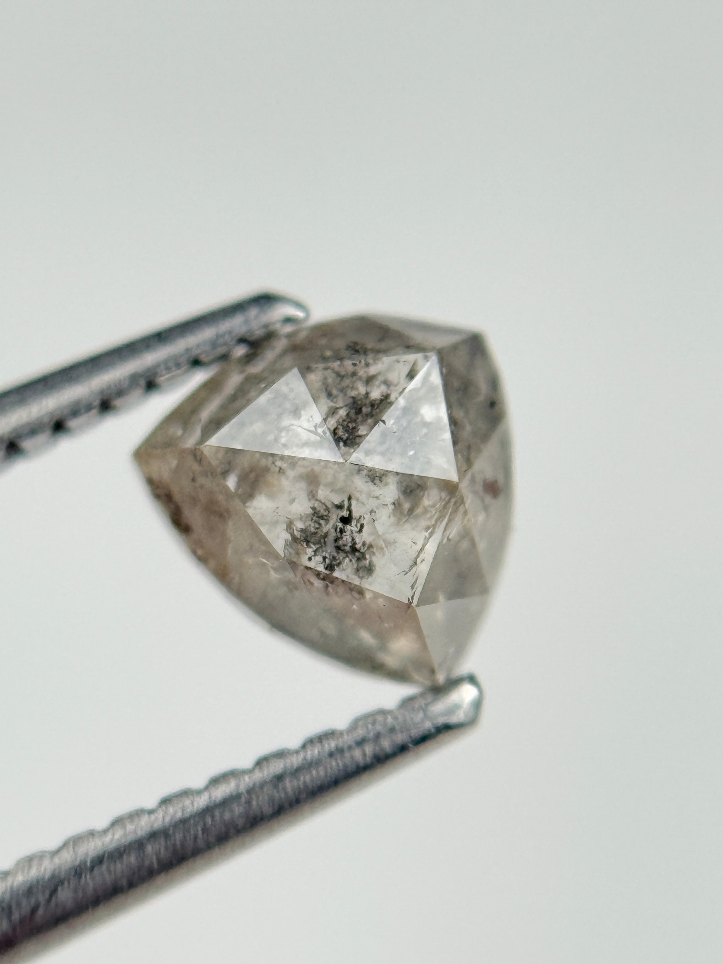0.84 Ct Trillion Rose Cut Grey Natural Salt and Pepper Diamond