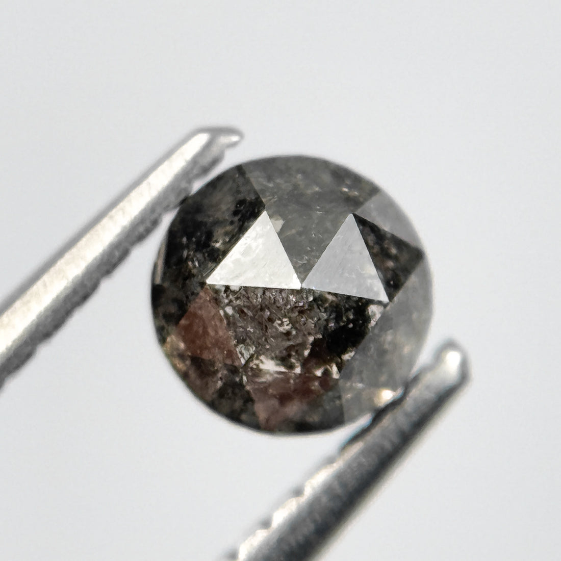 0.78 Ct Round Rose Cut Grey Natural Salt and Pepper Diamond