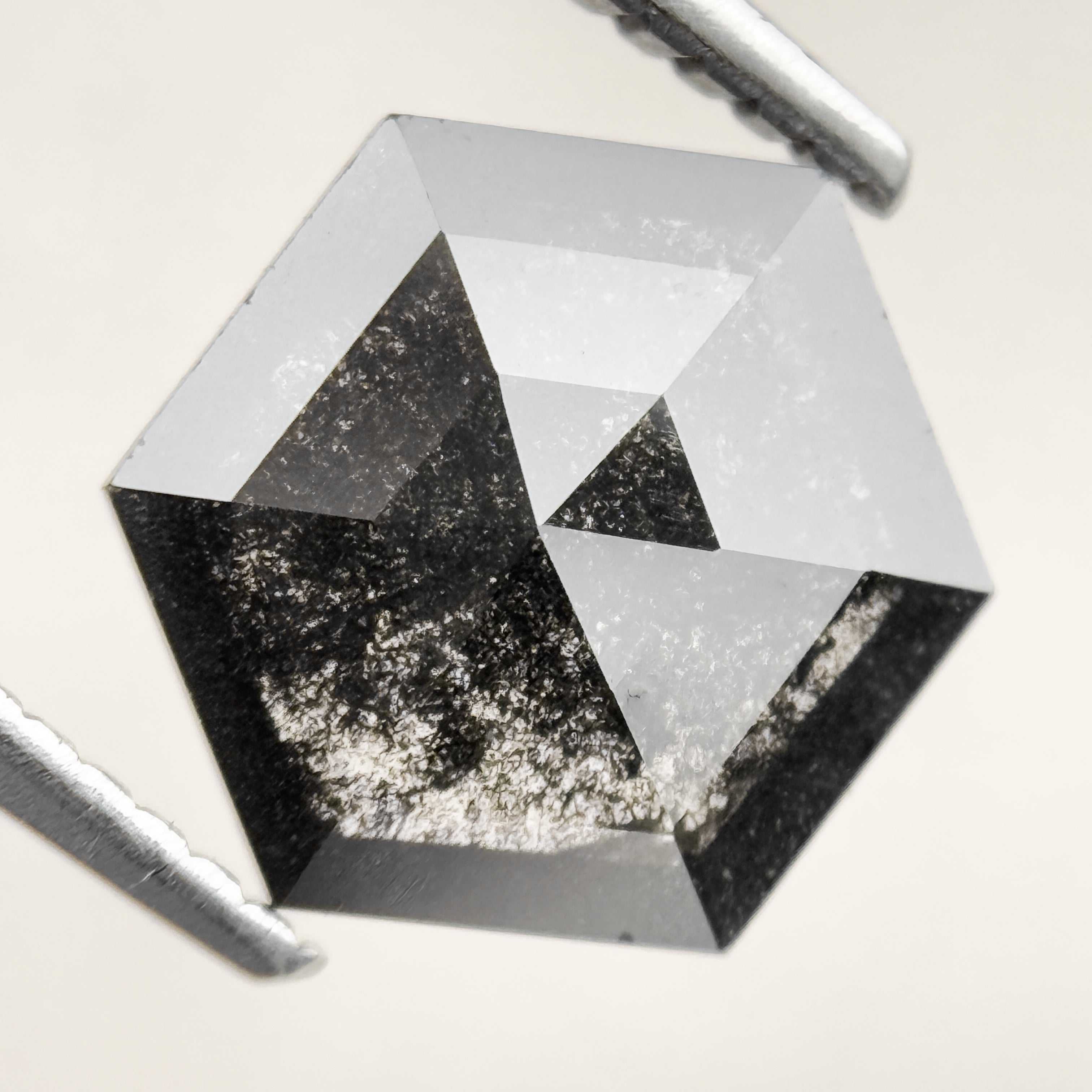 1.76 Ct Hexagon Rose Cut Grey Natural Salt and Pepper Diamond