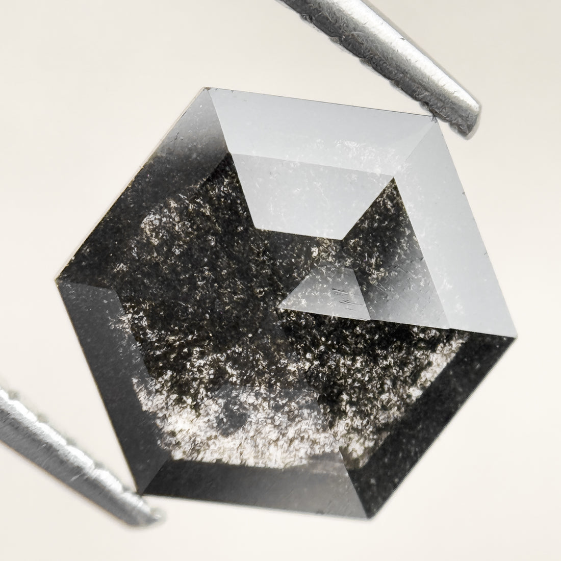 1.76 Ct Hexagon Rose Cut Grey Natural Salt and Pepper Diamond