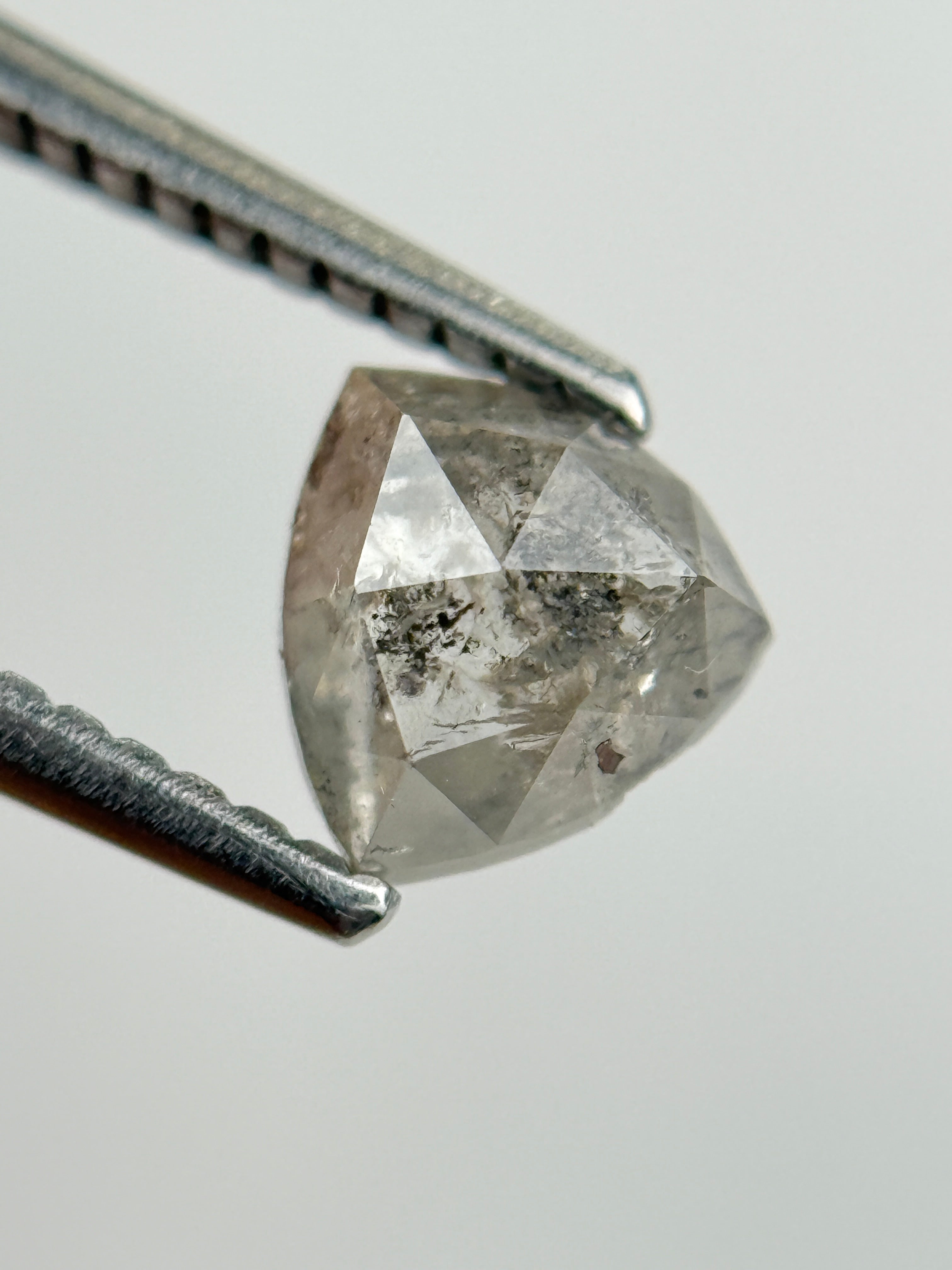 0.84 Ct Trillion Rose Cut Grey Natural Salt and Pepper Diamond