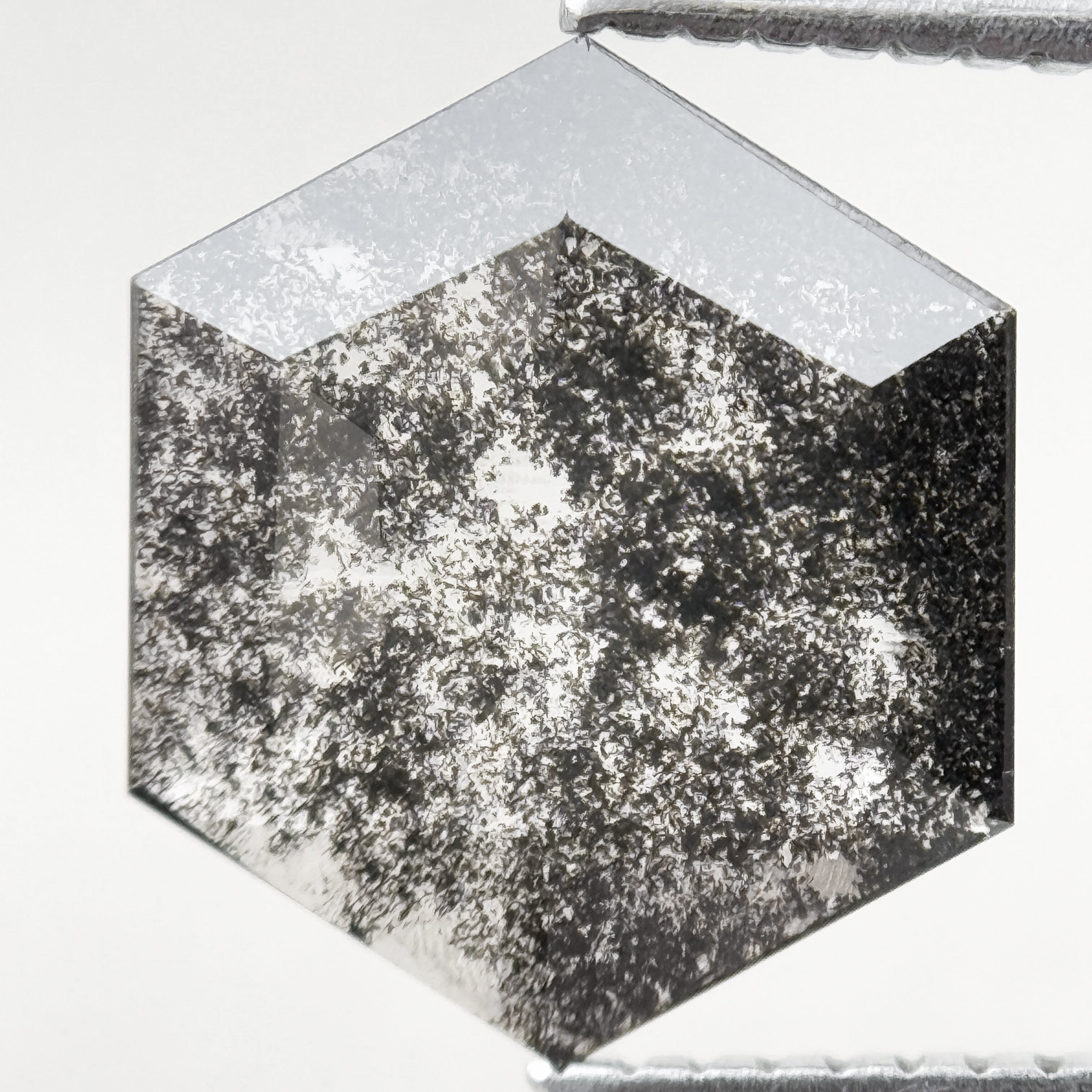 1.65 Ct Hexagon Rose Cut Grey Natural Salt and Pepper Diamond