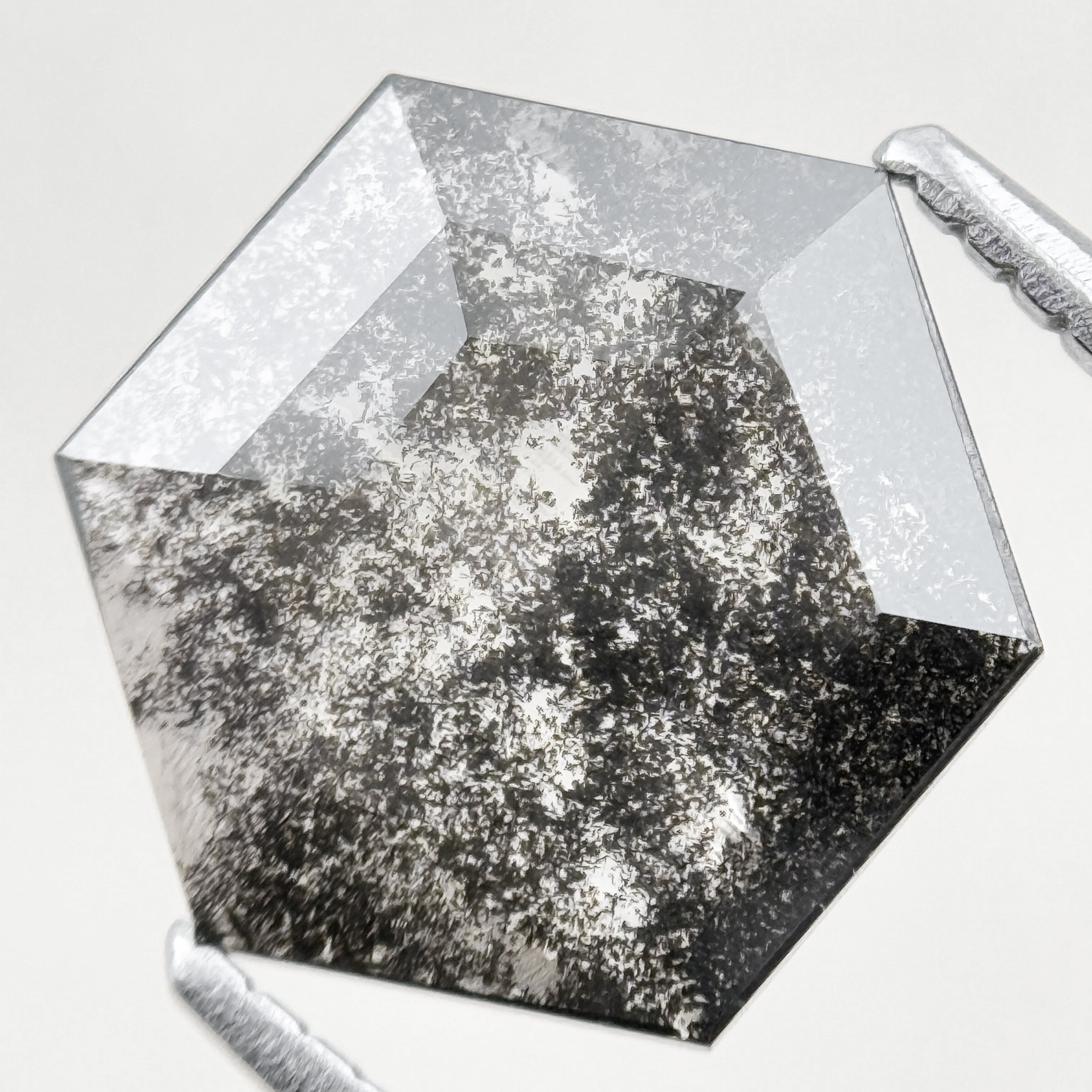 1.65 Ct Hexagon Rose Cut Grey Natural Salt and Pepper Diamond