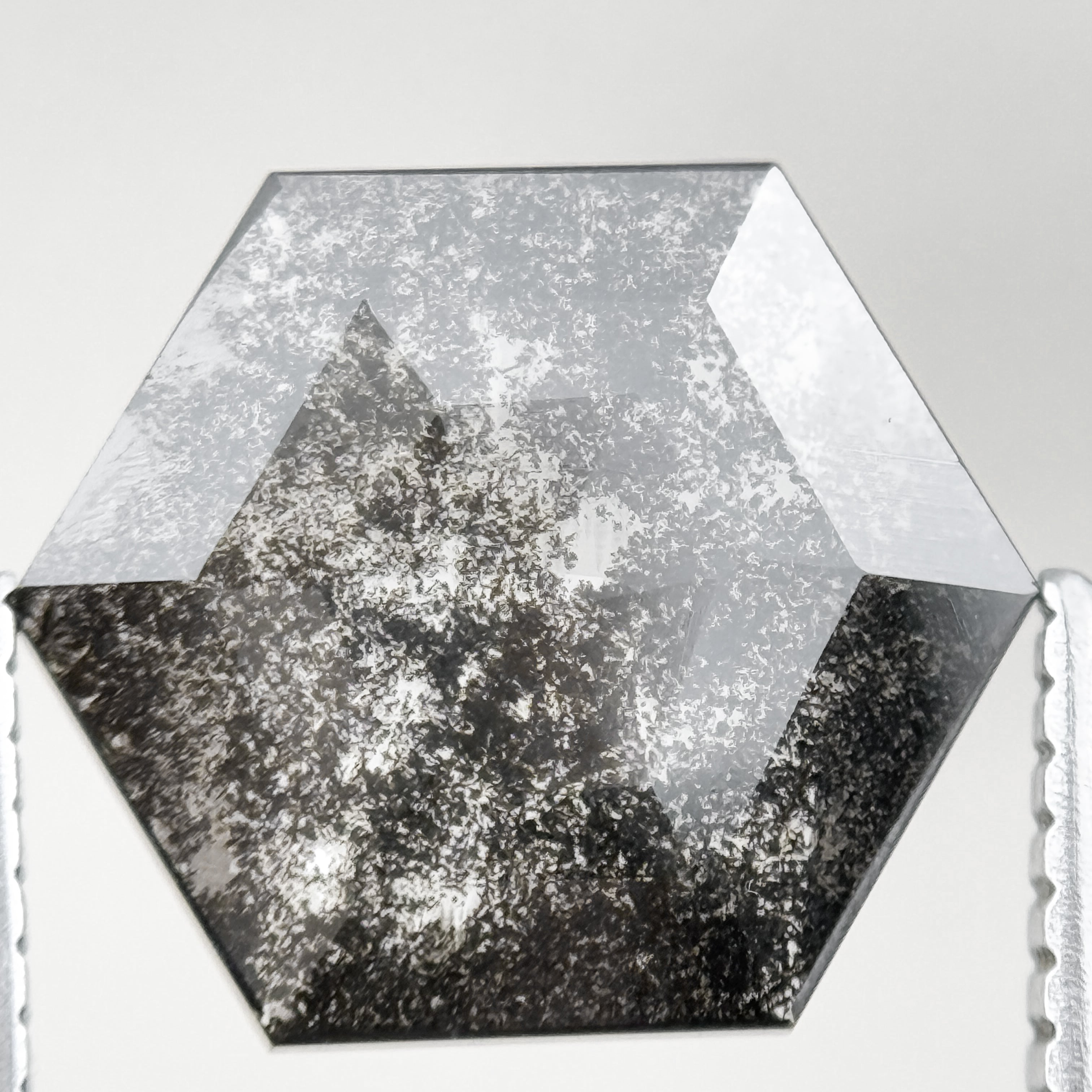 1.65 Ct Hexagon Rose Cut Grey Natural Salt and Pepper Diamond