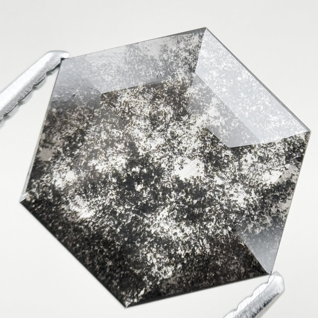 1.65 Ct Hexagon Rose Cut Grey Natural Salt and Pepper Diamond