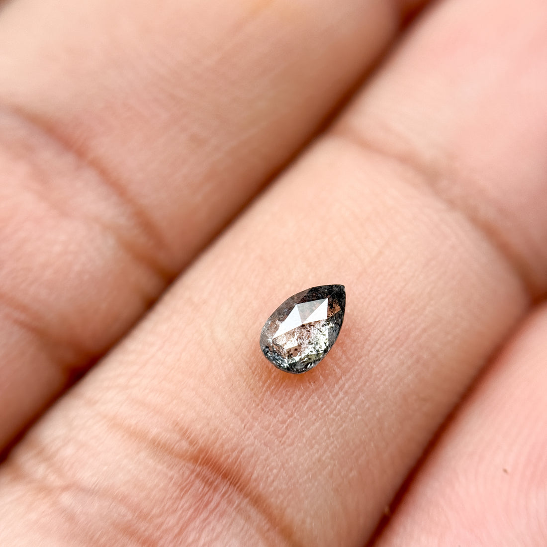 0.26 Ct Pear Rose Cut Grey Natural Salt and Pepper Diamond