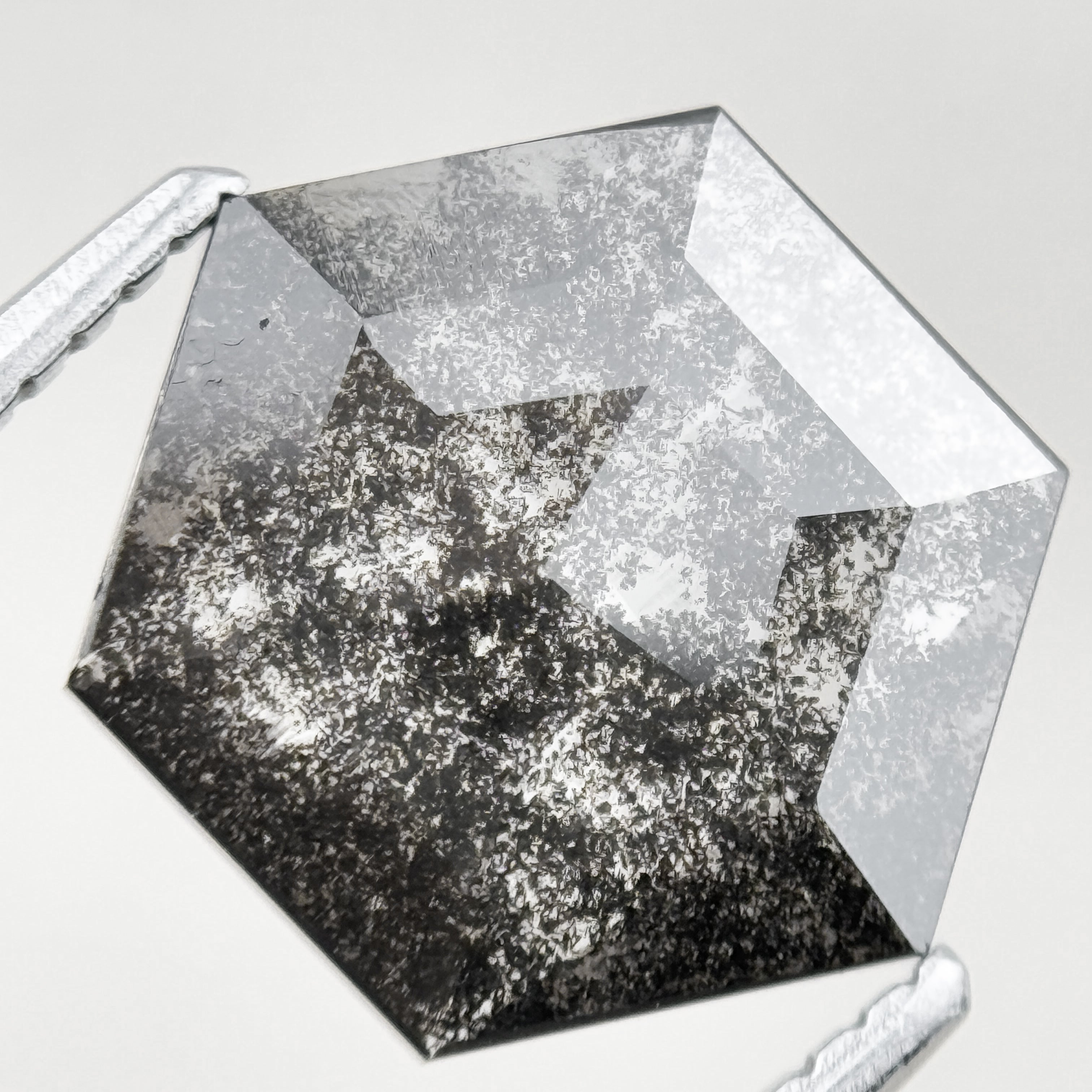 1.65 Ct Hexagon Rose Cut Grey Natural Salt and Pepper Diamond