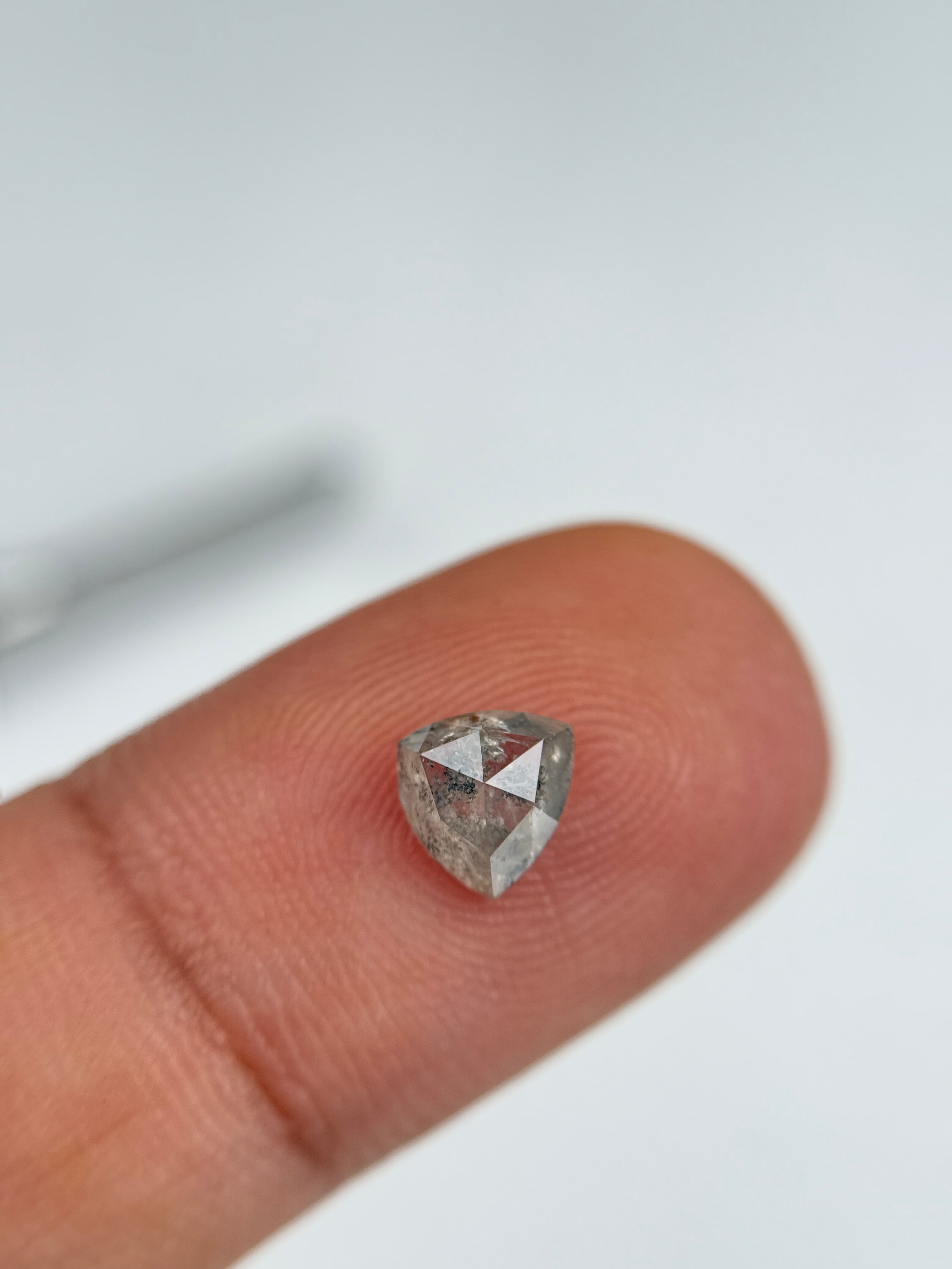 0.84 Ct Trillion Rose Cut Grey Natural Salt and Pepper Diamond