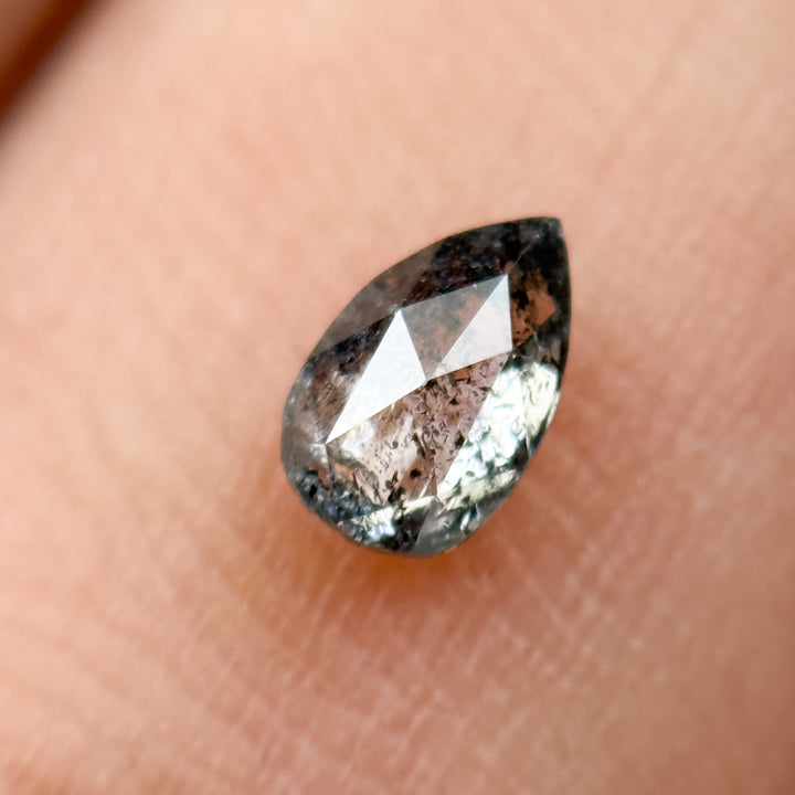 0.26 Ct Pear Rose Cut Grey Natural Salt and Pepper Diamond