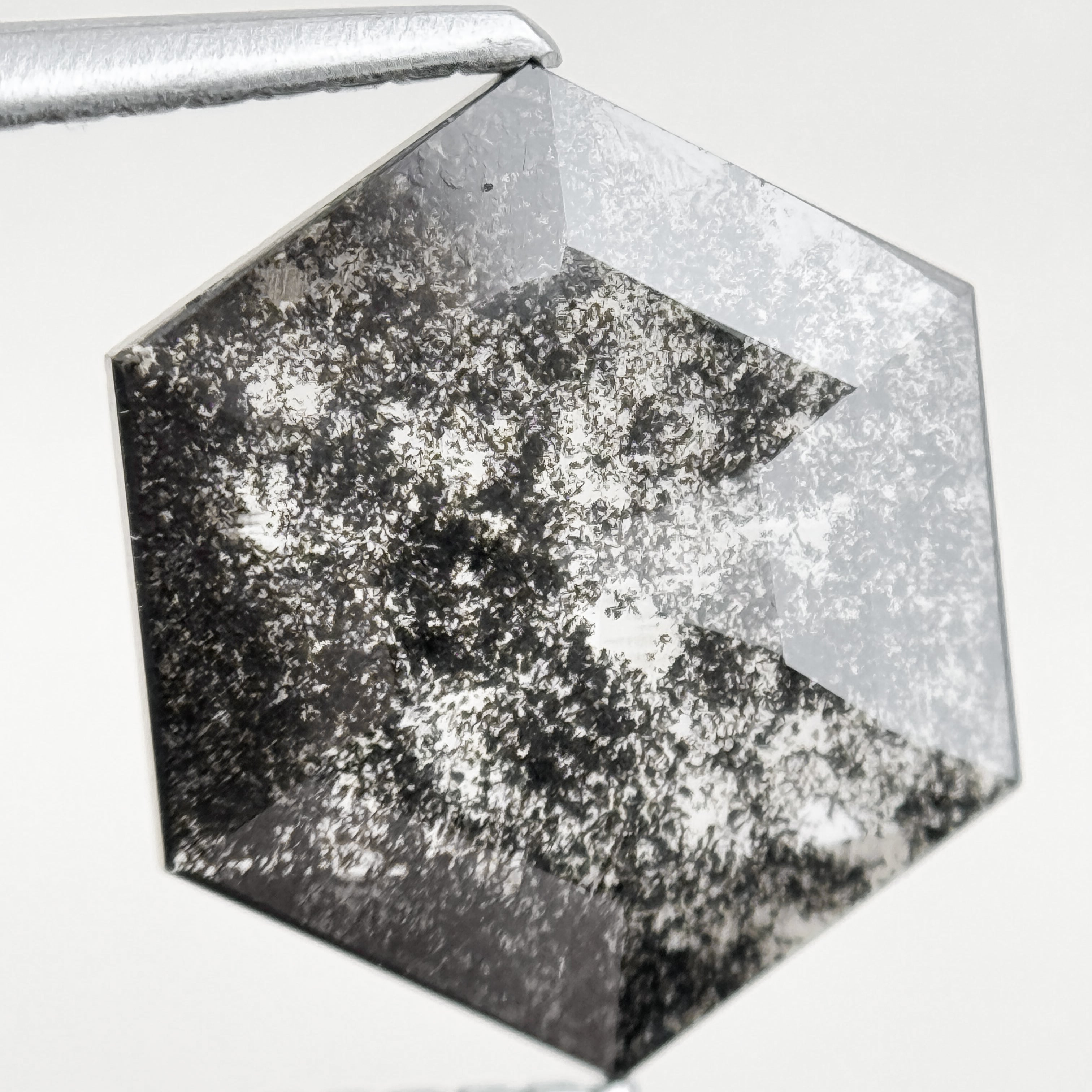 1.65 Ct Hexagon Rose Cut Grey Natural Salt and Pepper Diamond
