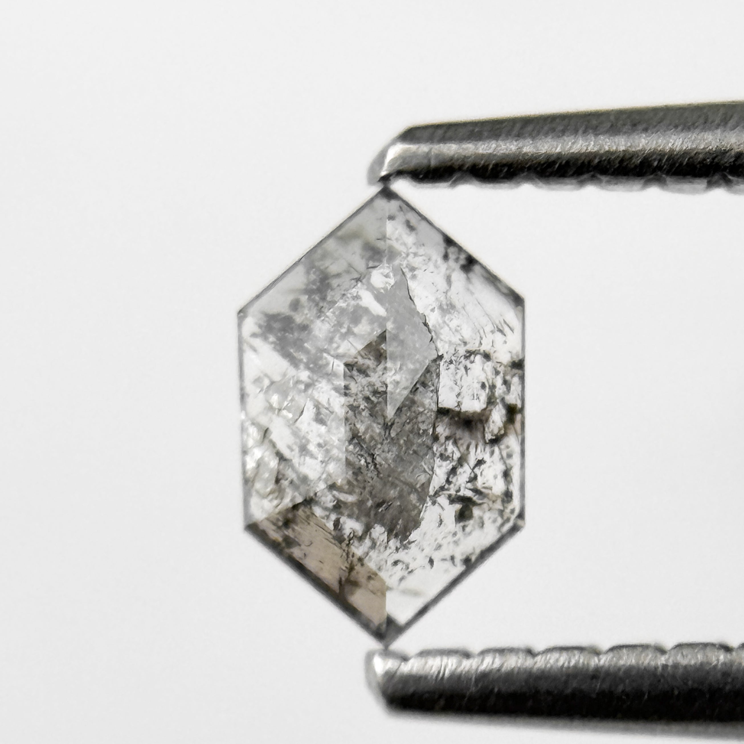 0.24 Ct Hexagon Rose Cut Grey Natural Salt and Pepper Diamond