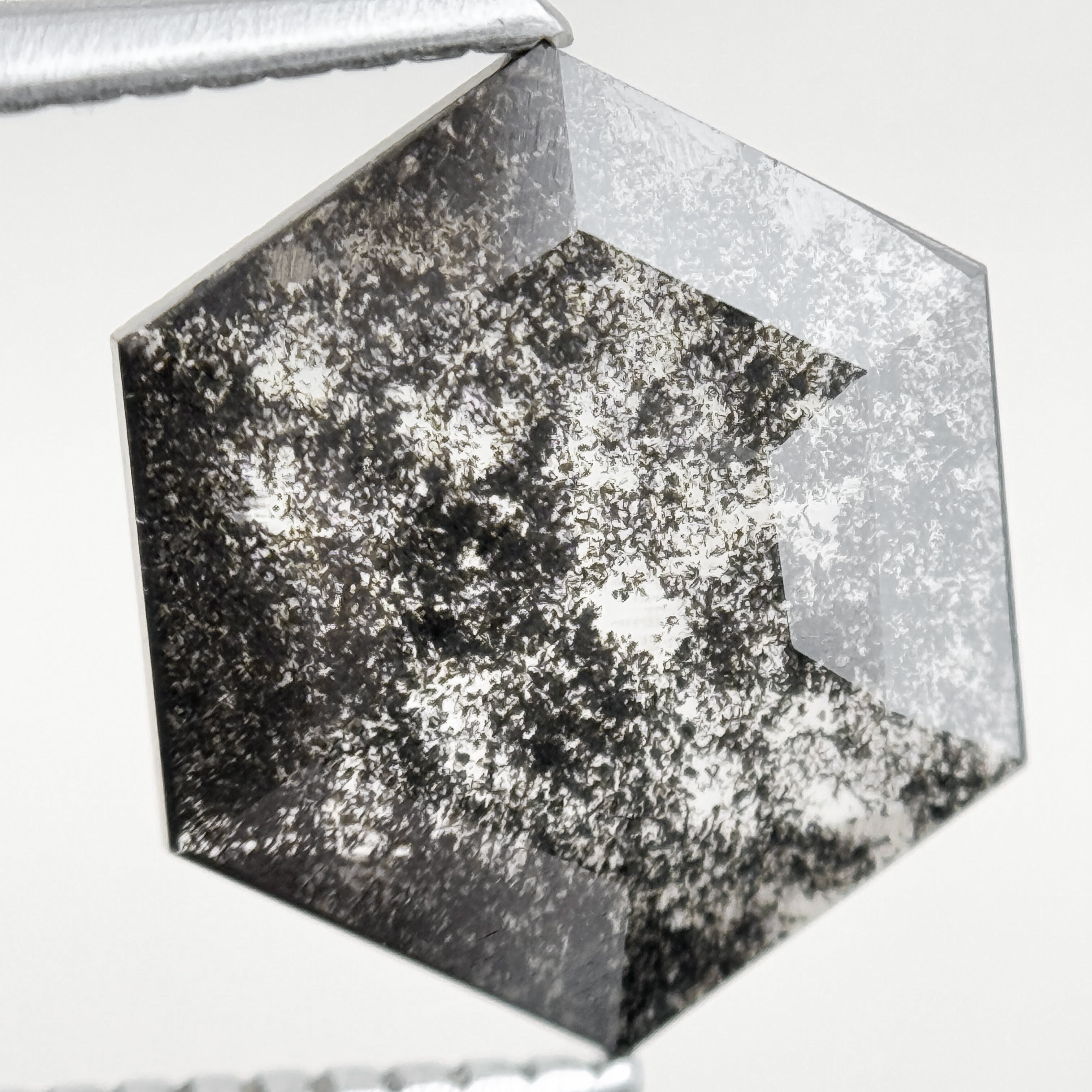 1.65 Ct Hexagon Rose Cut Grey Natural Salt and Pepper Diamond