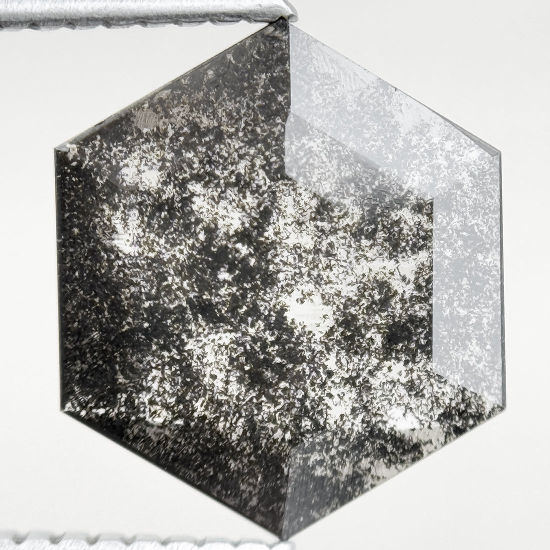 1.65 Ct Hexagon Rose Cut Grey Natural Salt and Pepper Diamond