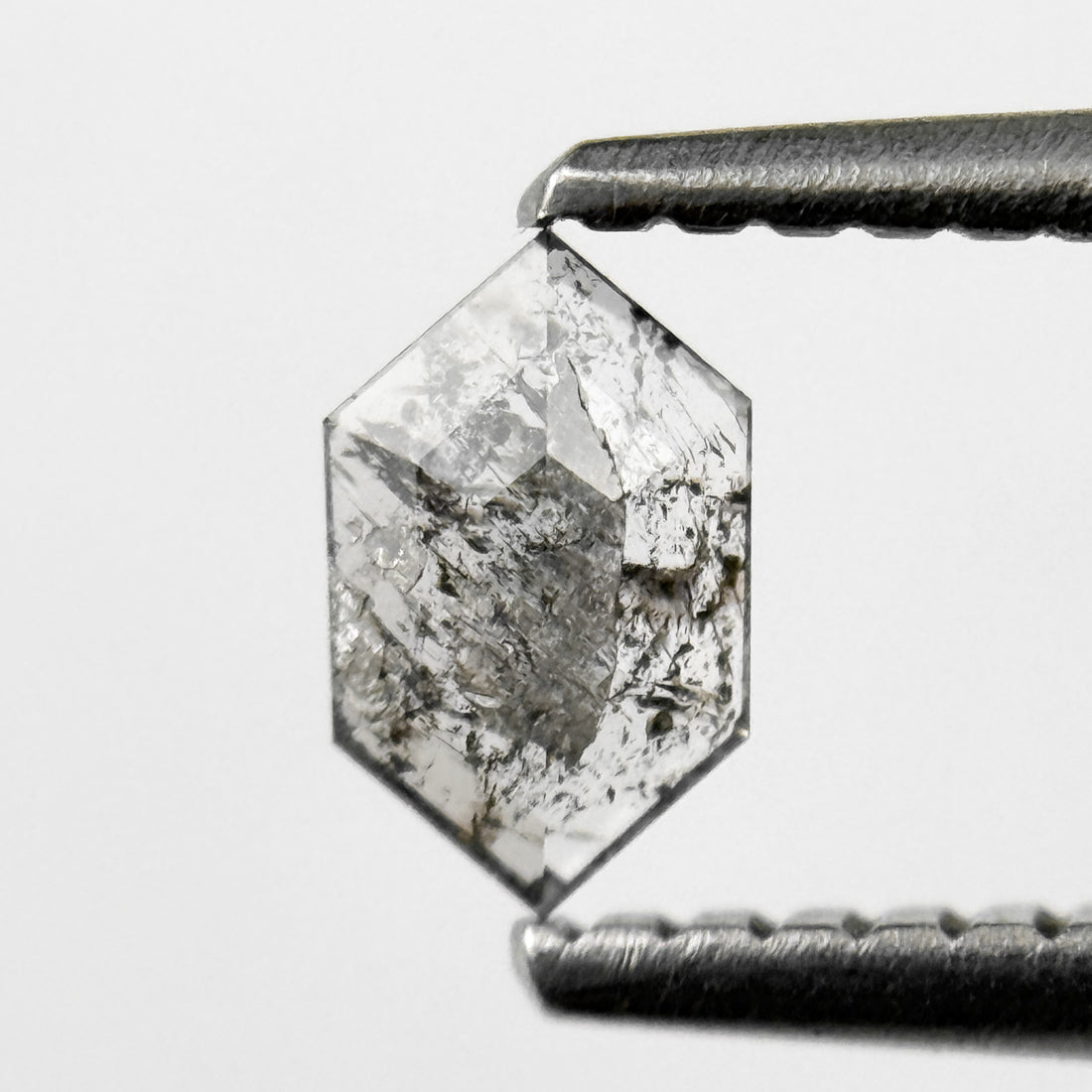 0.24 Ct Hexagon Rose Cut Grey Natural Salt and Pepper Diamond