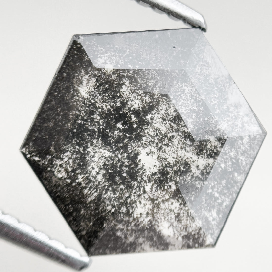 1.65 Ct Hexagon Rose Cut Grey Natural Salt and Pepper Diamond