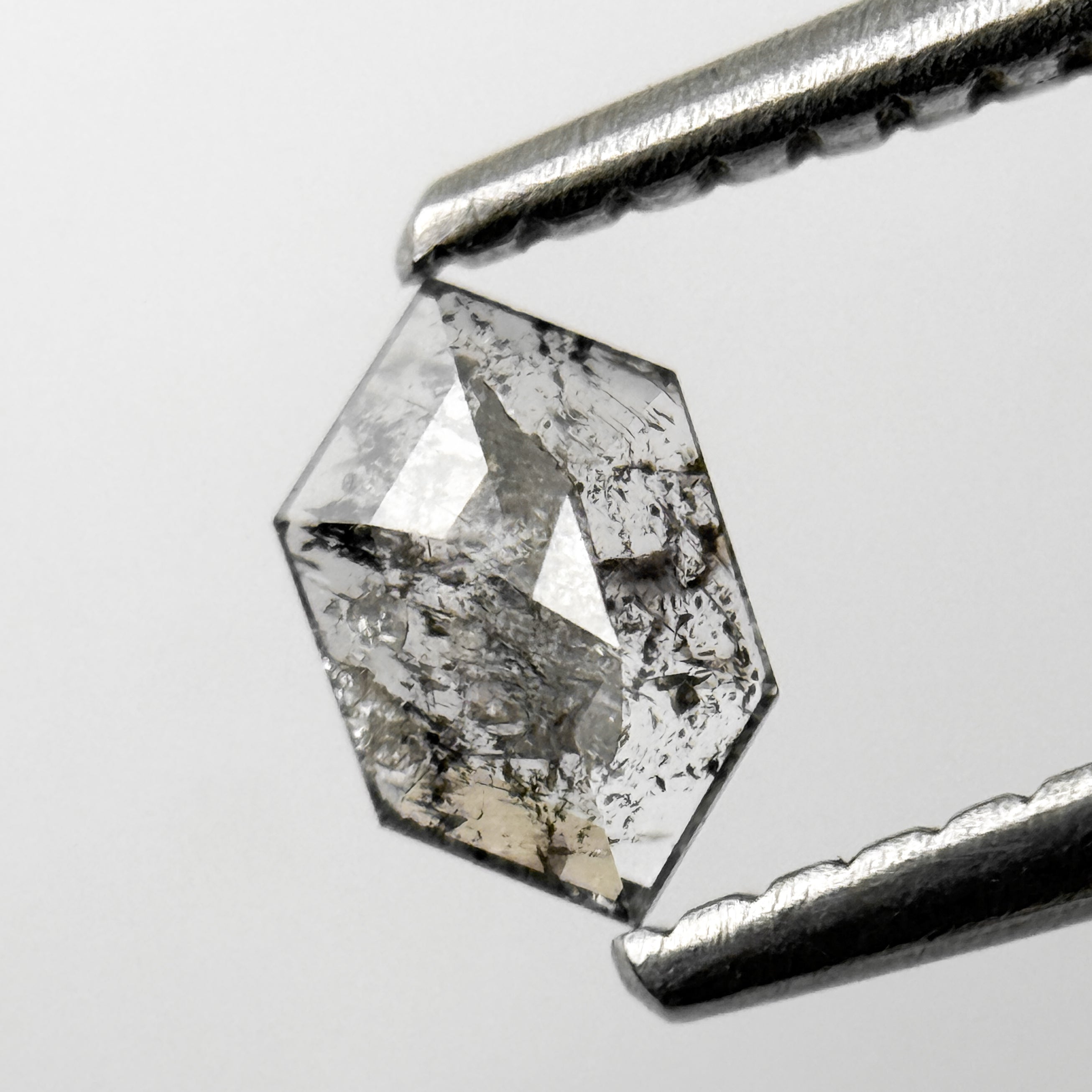 0.24 Ct Hexagon Rose Cut Grey Natural Salt and Pepper Diamond