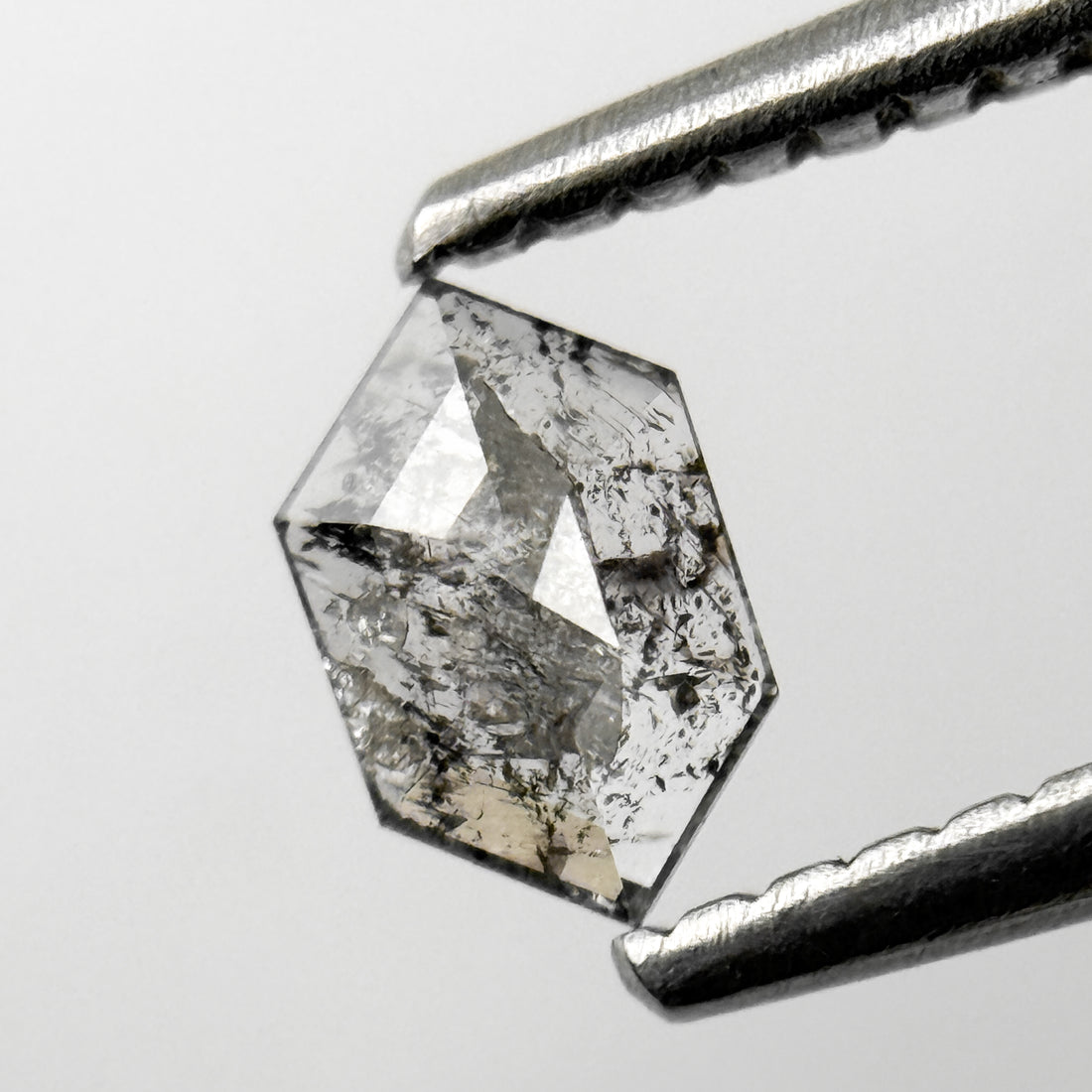 0.24 Ct Hexagon Rose Cut Grey Natural Salt and Pepper Diamond