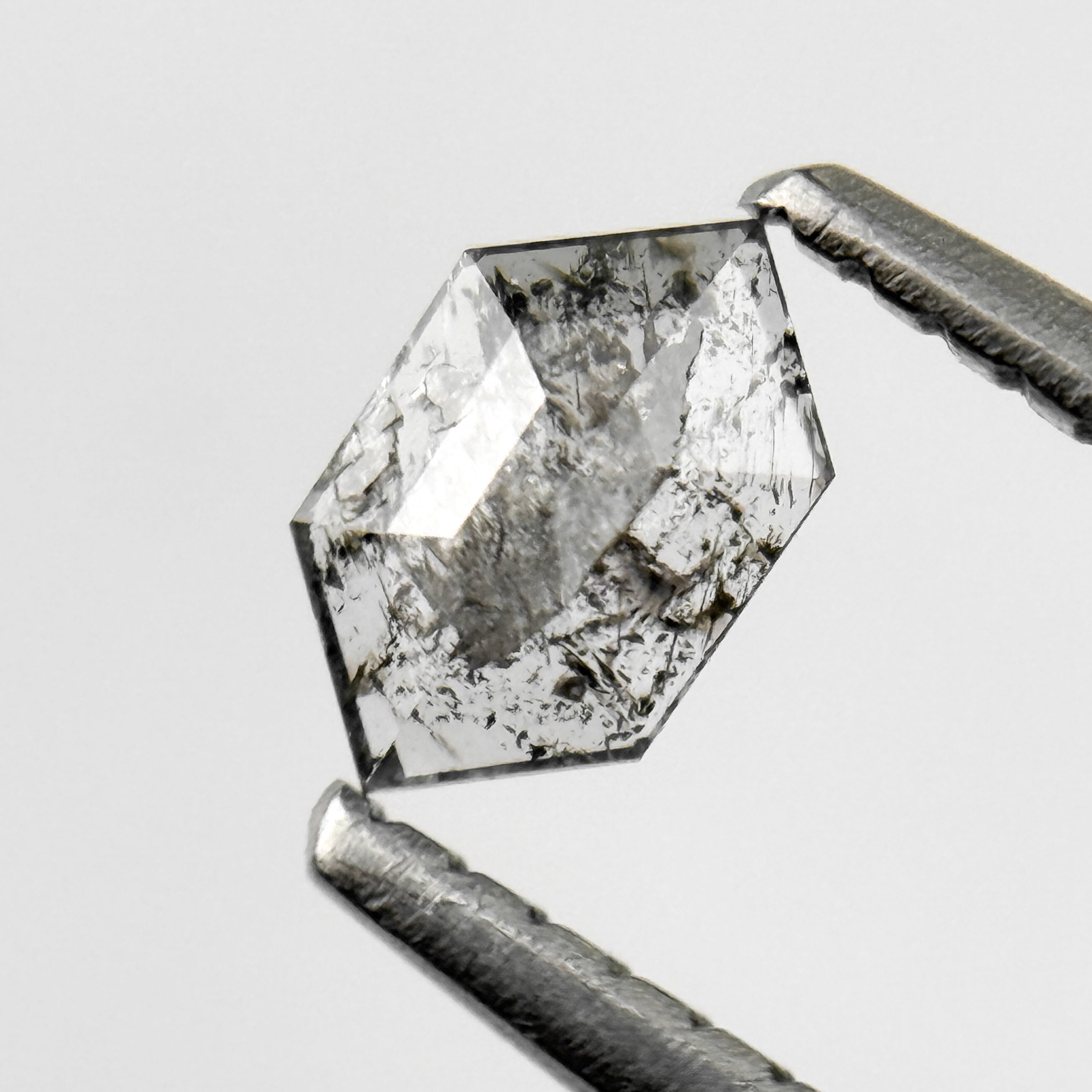 0.24 Ct Hexagon Rose Cut Grey Natural Salt and Pepper Diamond