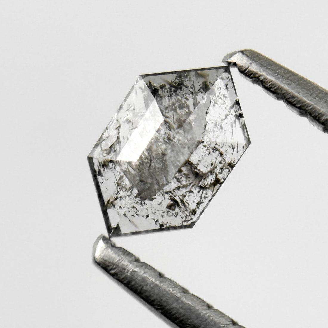 0.24 Ct Hexagon Rose Cut Grey Natural Salt and Pepper Diamond