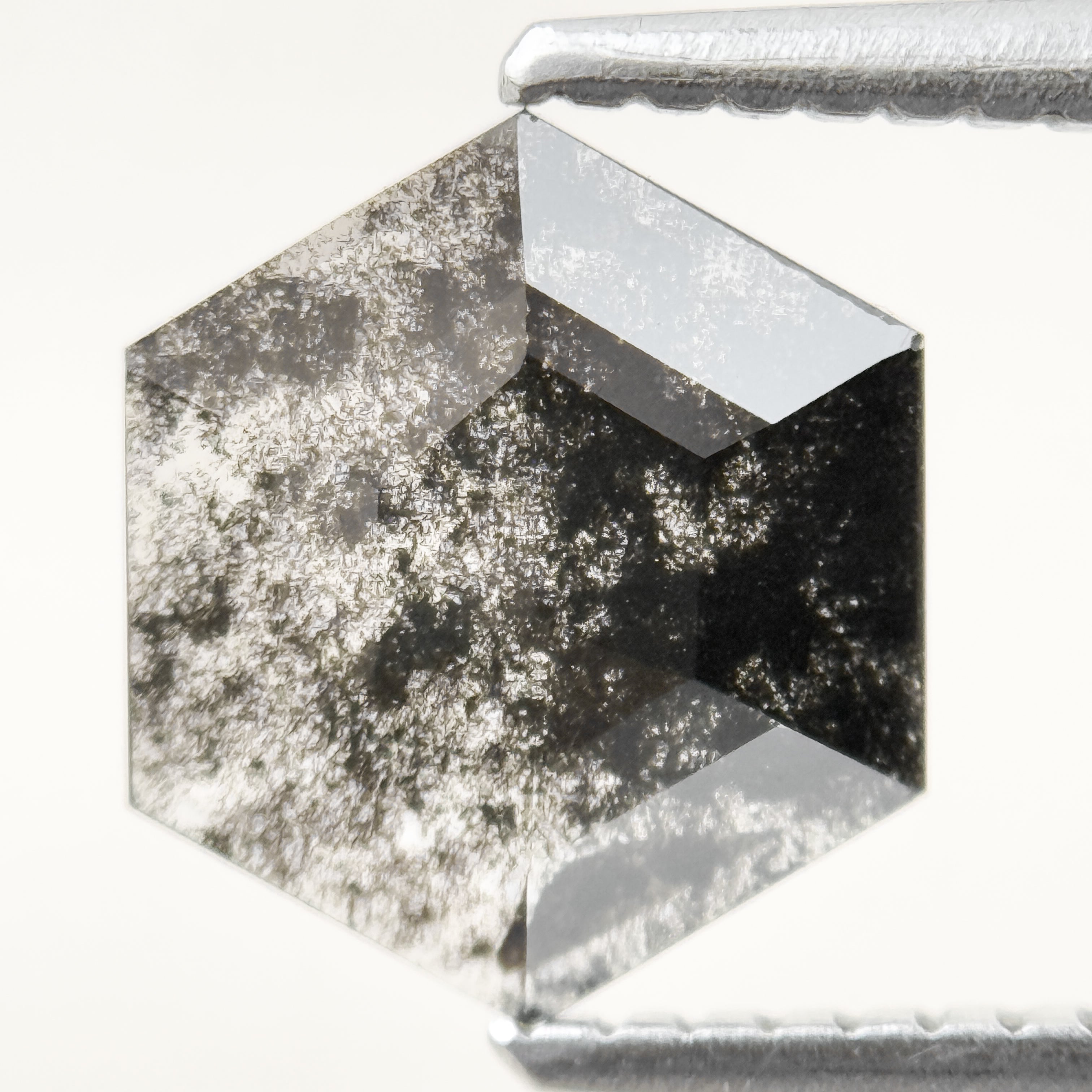 1.12 Ct Hexagon Rose Cut Grey Natural Salt and Pepper Diamond
