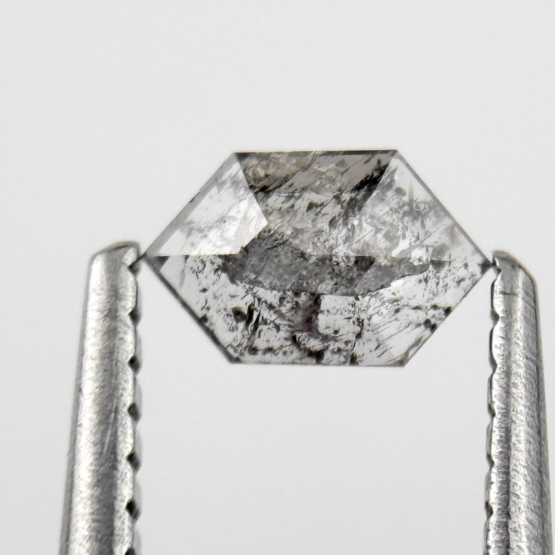 0.24 Ct Hexagon Rose Cut Grey Natural Salt and Pepper Diamond