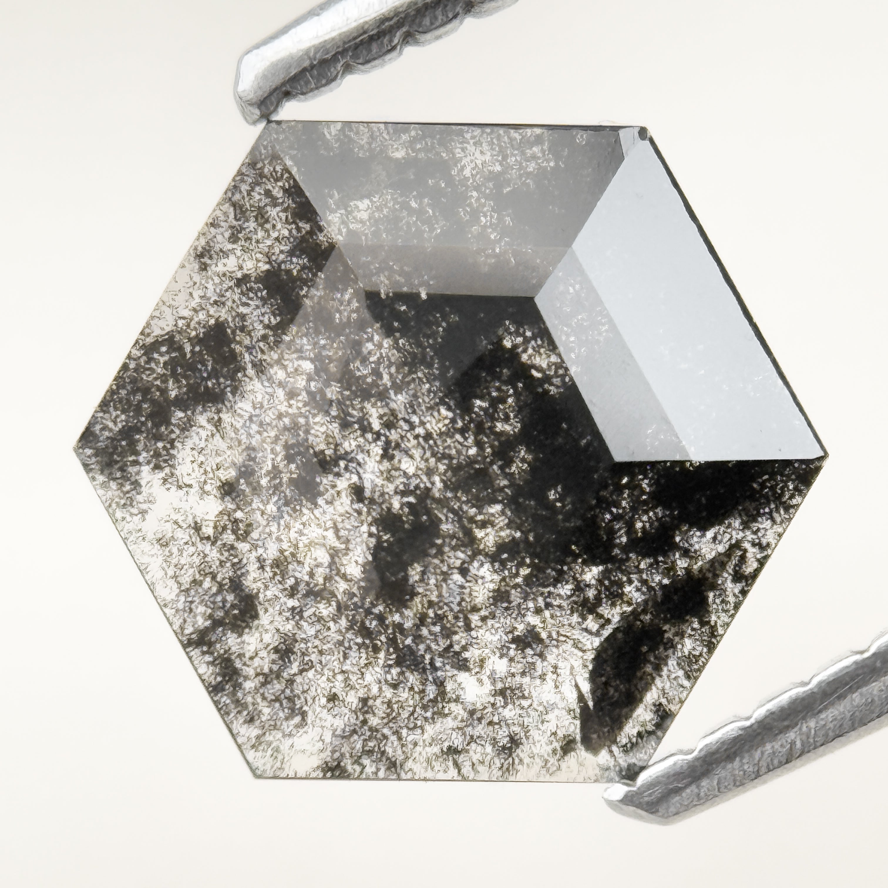 1.12 Ct Hexagon Rose Cut Grey Natural Salt and Pepper Diamond