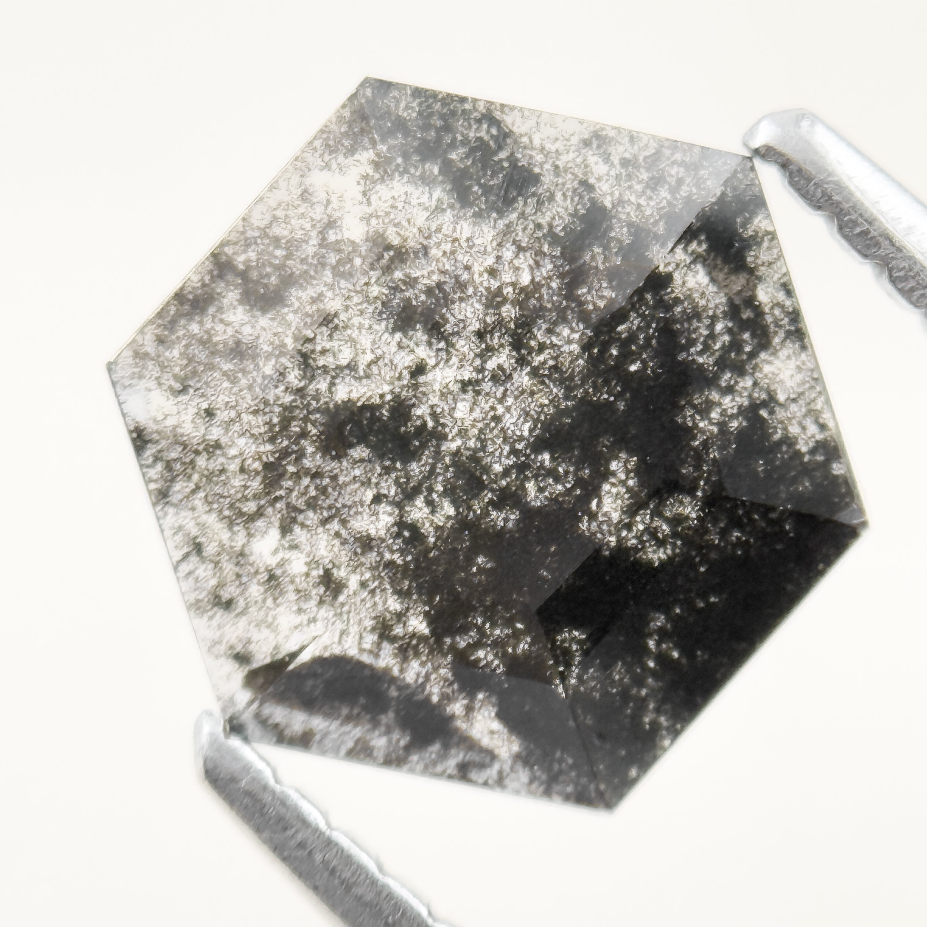 1.12 Ct Hexagon Rose Cut Grey Natural Salt and Pepper Diamond