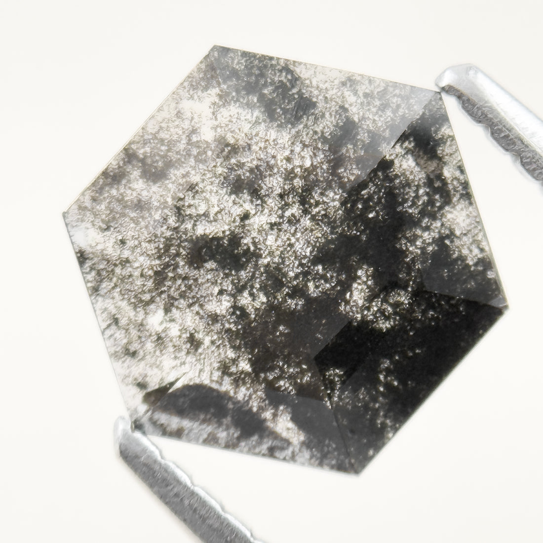1.12 Ct Hexagon Rose Cut Grey Natural Salt and Pepper Diamond