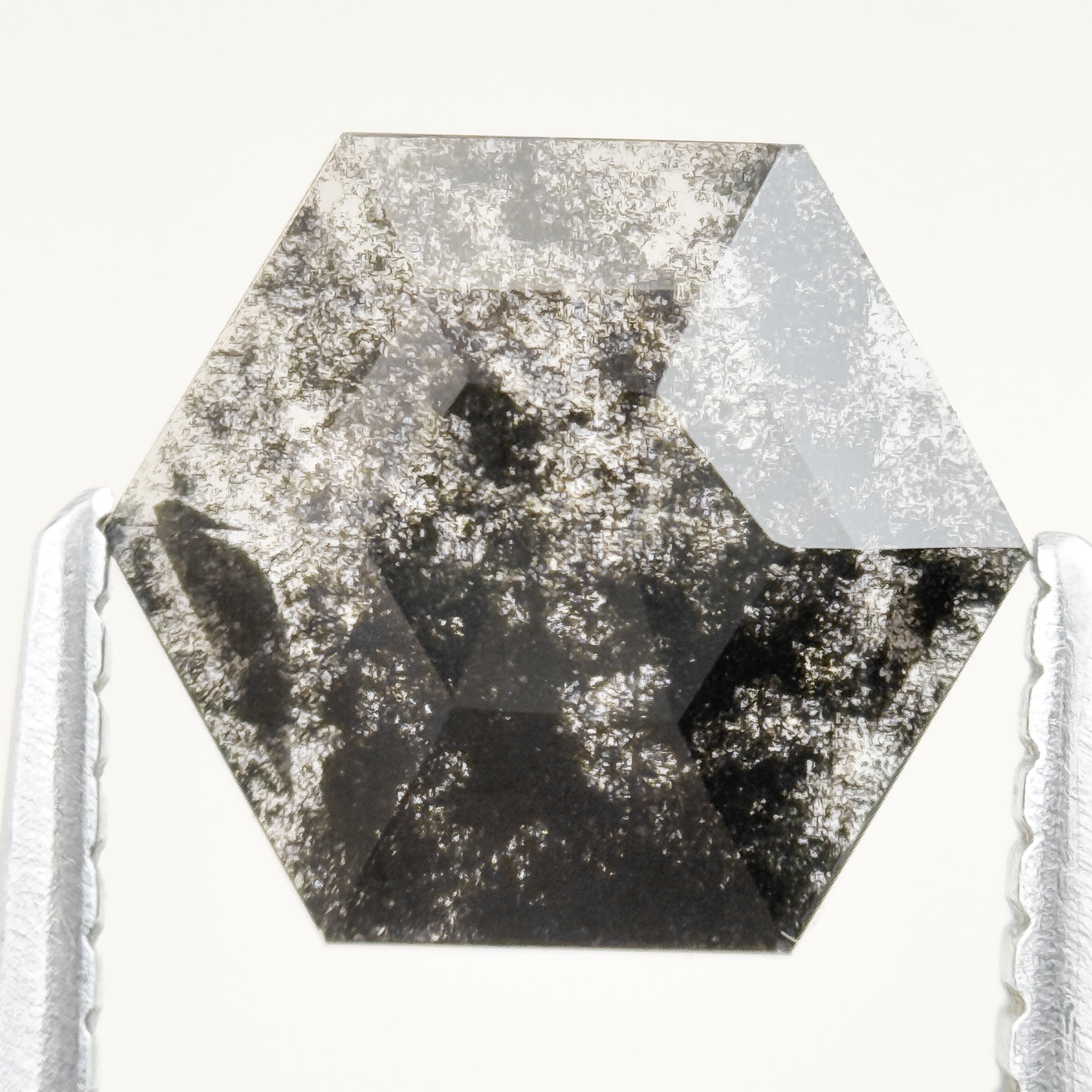 1.12 Ct Hexagon Rose Cut Grey Natural Salt and Pepper Diamond