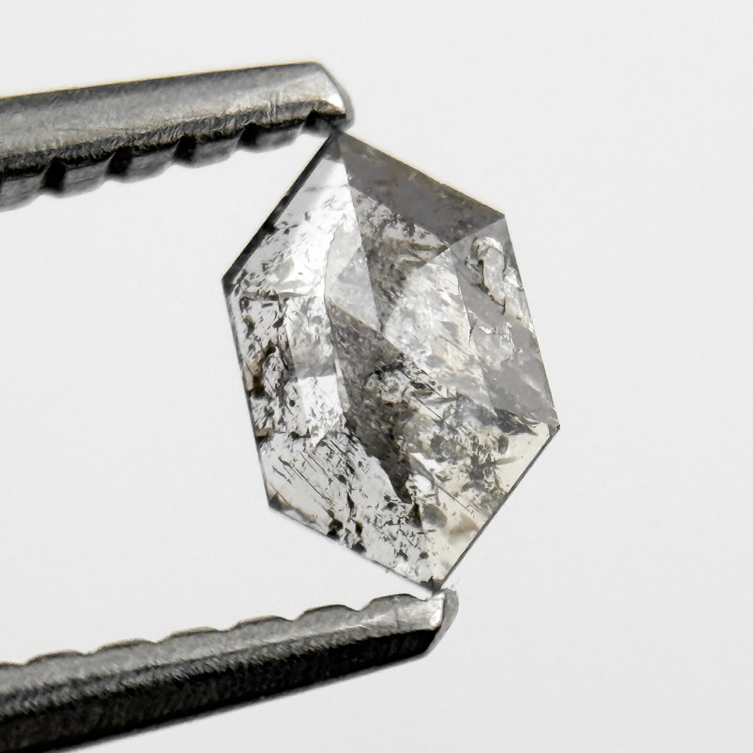 0.24 Ct Hexagon Rose Cut Grey Natural Salt and Pepper Diamond