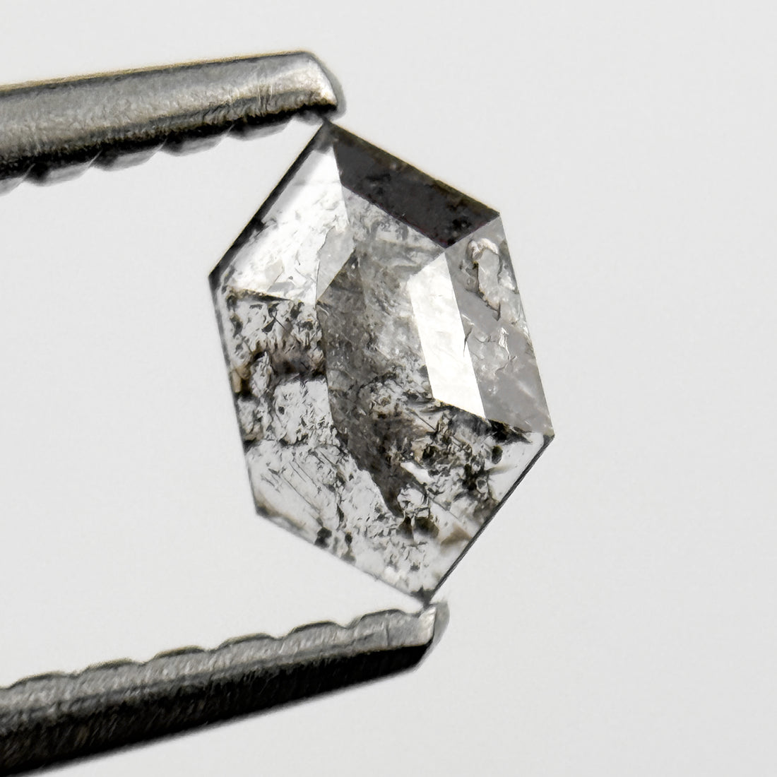 0.24 Ct Hexagon Rose Cut Grey Natural Salt and Pepper Diamond