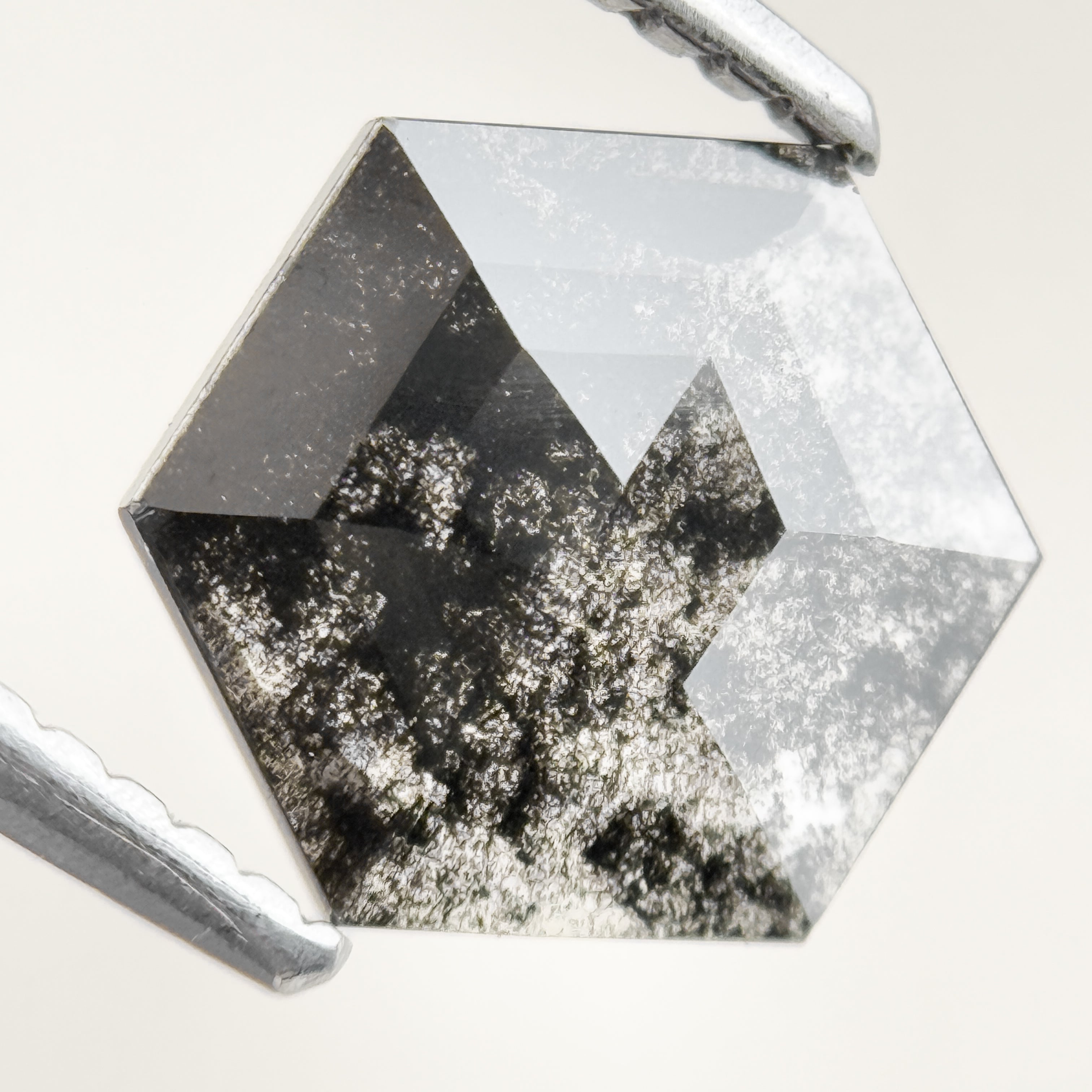1.12 Ct Hexagon Rose Cut Grey Natural Salt and Pepper Diamond
