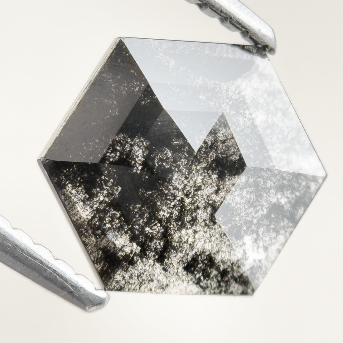 1.12 Ct Hexagon Rose Cut Grey Natural Salt and Pepper Diamond