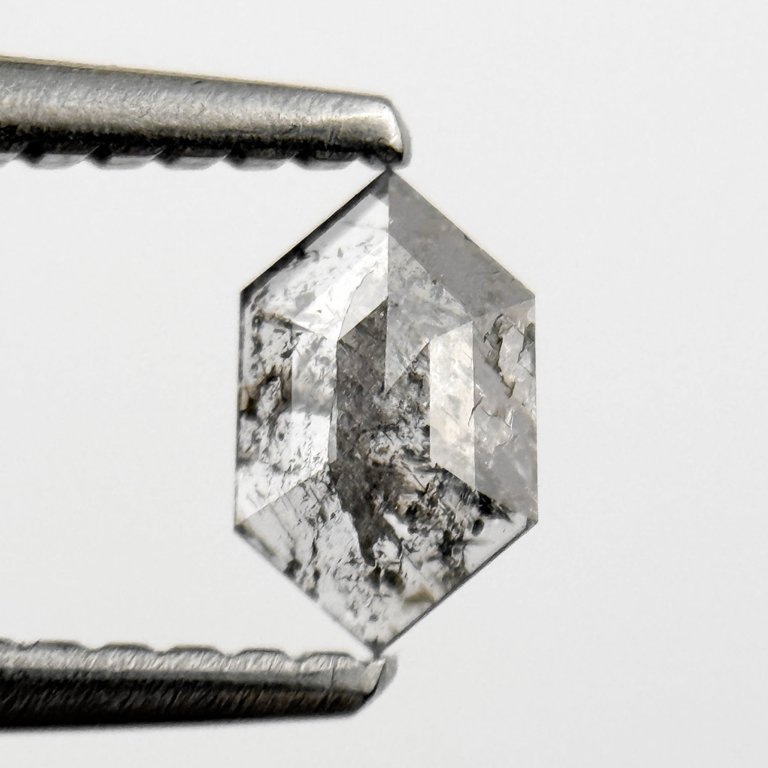 0.24 Ct Hexagon Rose Cut Grey Natural Salt and Pepper Diamond