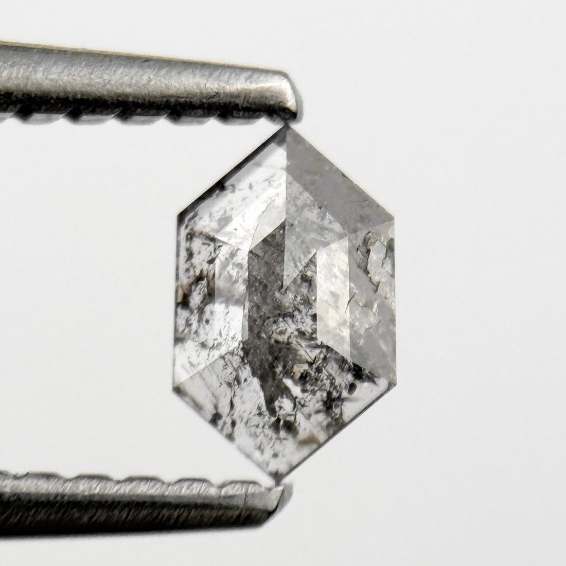 0.24 Ct Hexagon Rose Cut Grey Natural Salt and Pepper Diamond