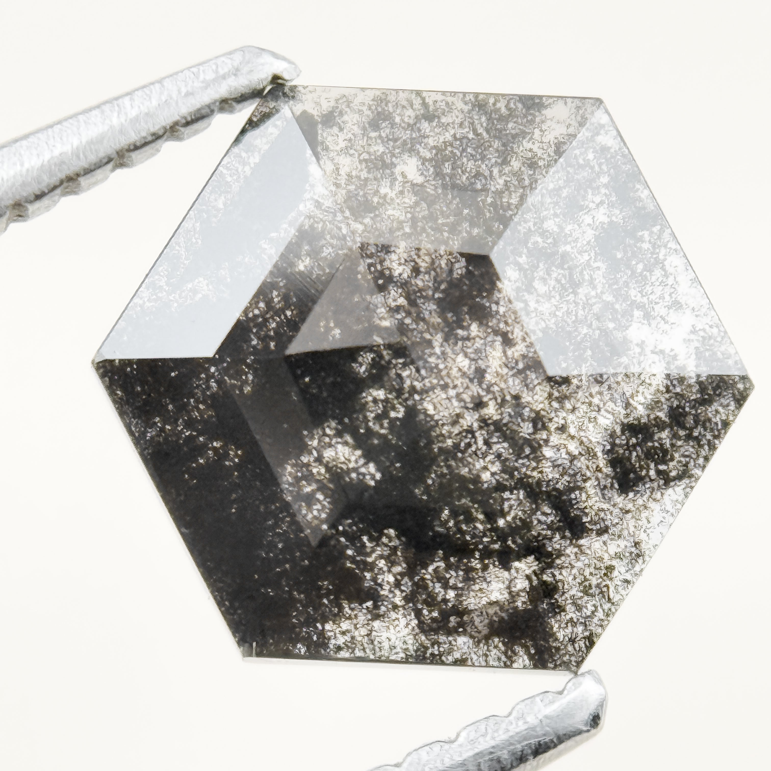 1.12 Ct Hexagon Rose Cut Grey Natural Salt and Pepper Diamond