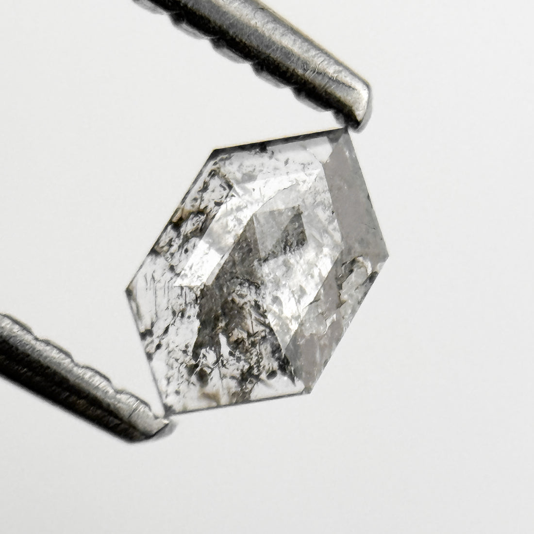 0.24 Ct Hexagon Rose Cut Grey Natural Salt and Pepper Diamond