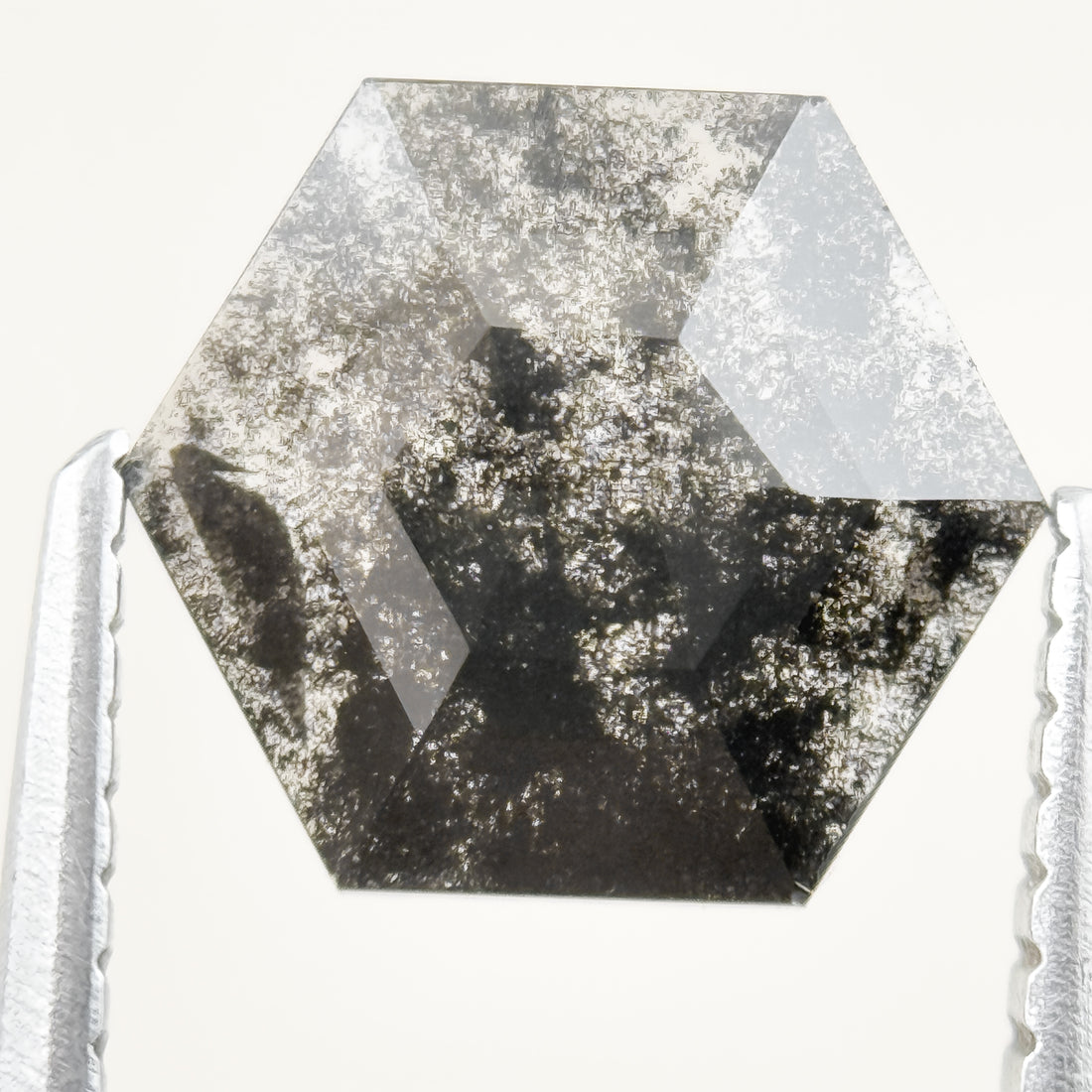 1.12 Ct Hexagon Rose Cut Grey Natural Salt and Pepper Diamond
