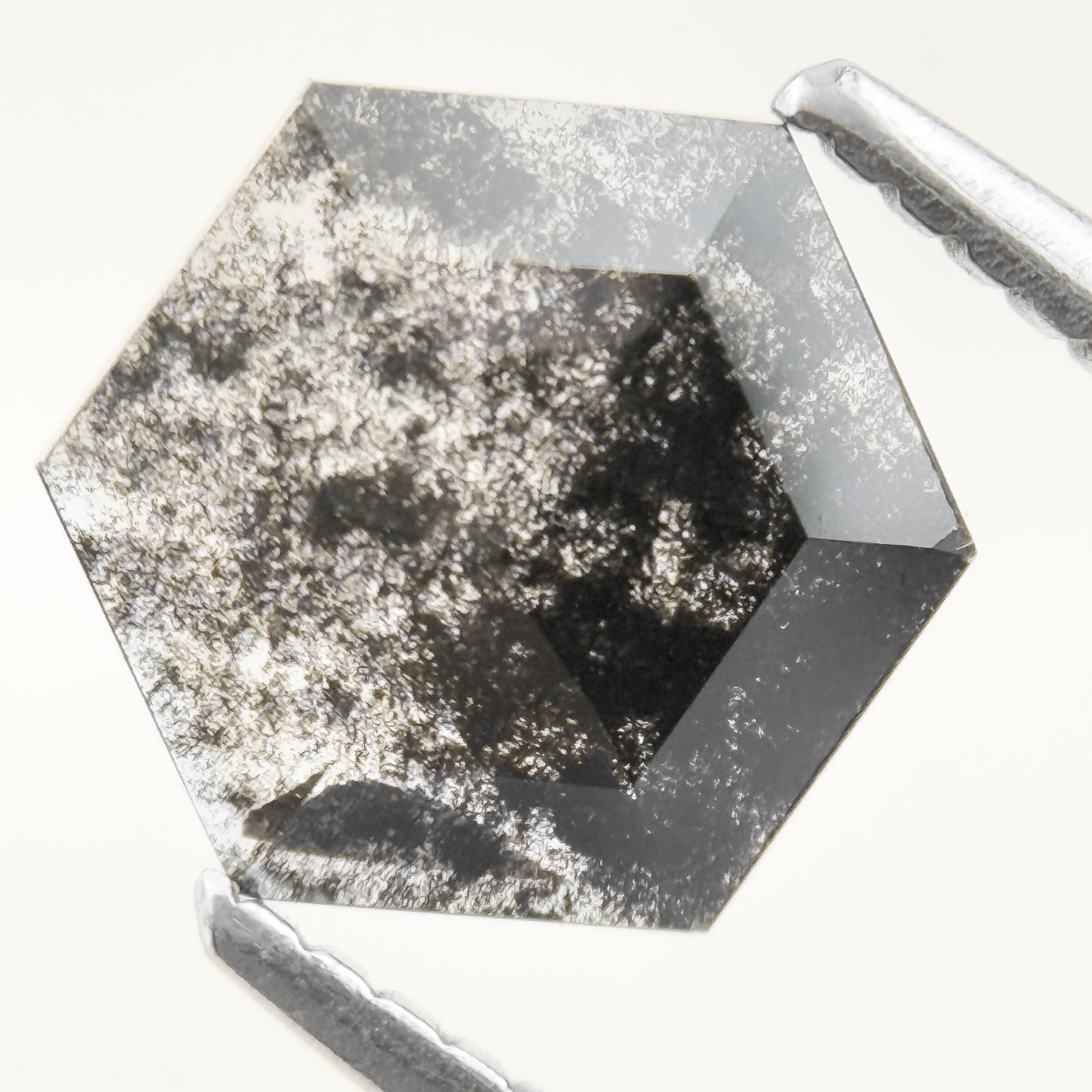 1.12 Ct Hexagon Rose Cut Grey Natural Salt and Pepper Diamond