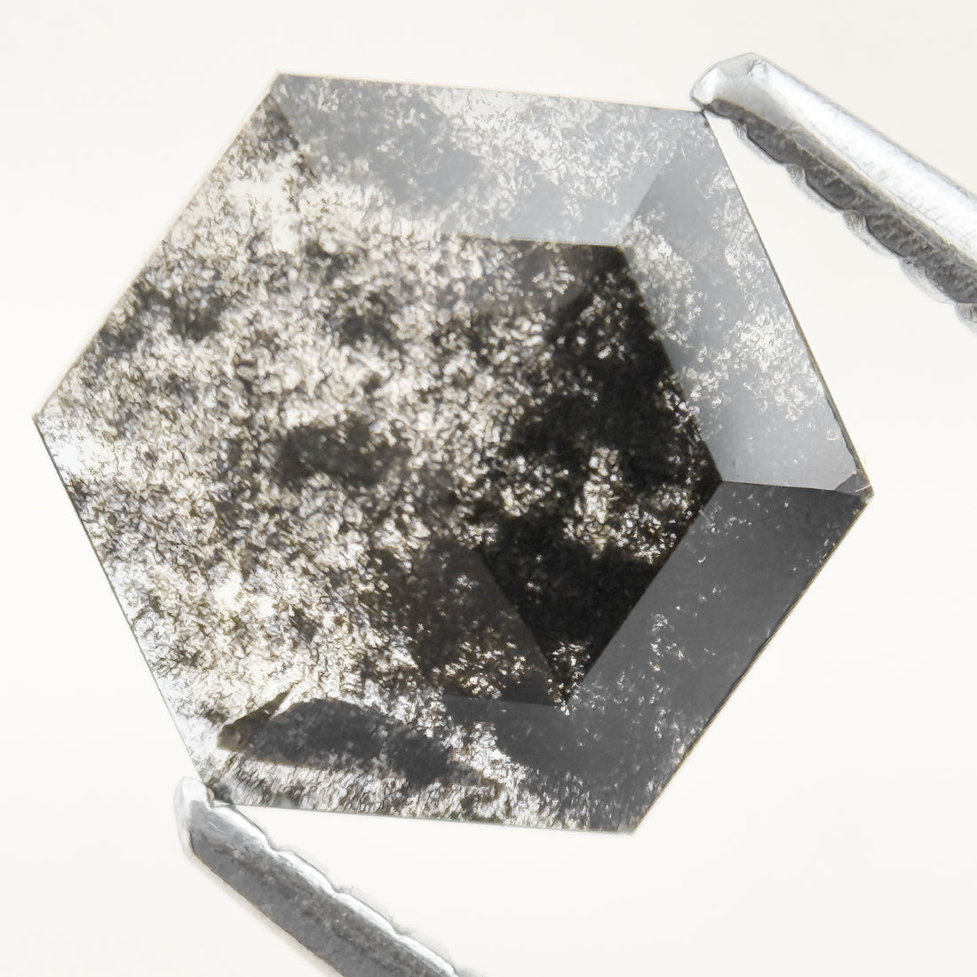 1.12 Ct Hexagon Rose Cut Grey Natural Salt and Pepper Diamond