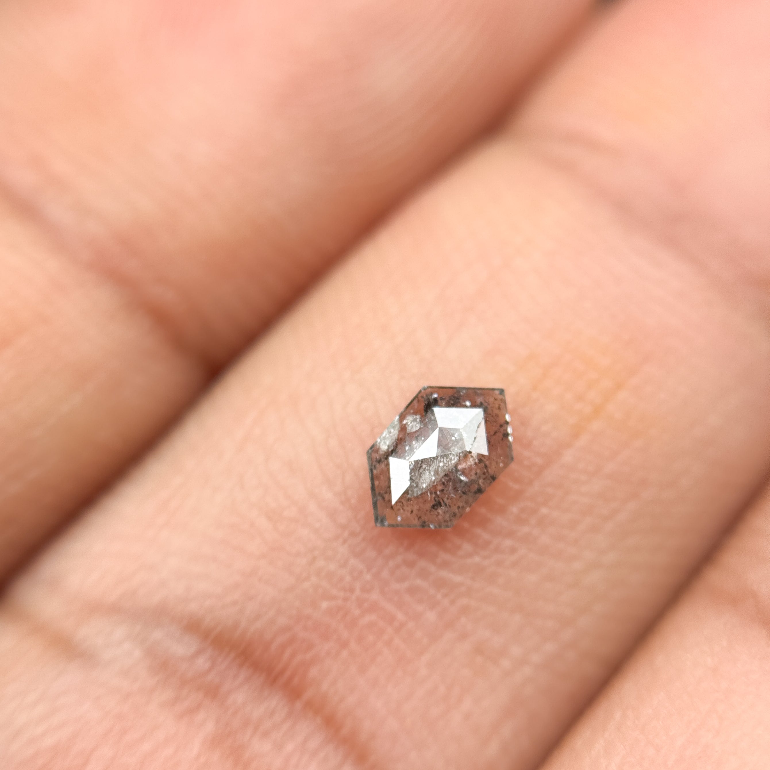 0.24 Ct Hexagon Rose Cut Grey Natural Salt and Pepper Diamond