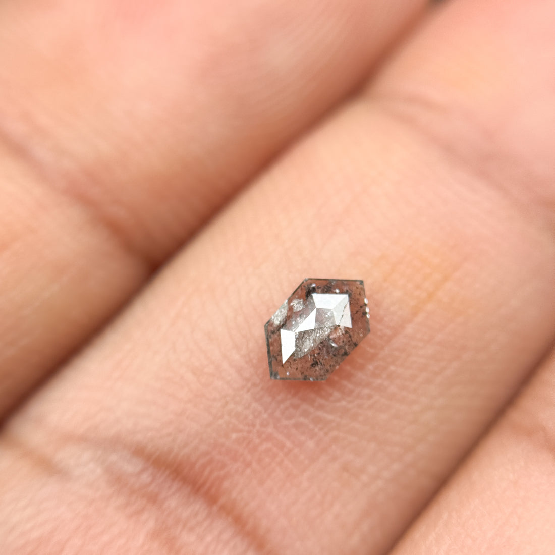 0.24 Ct Hexagon Rose Cut Grey Natural Salt and Pepper Diamond