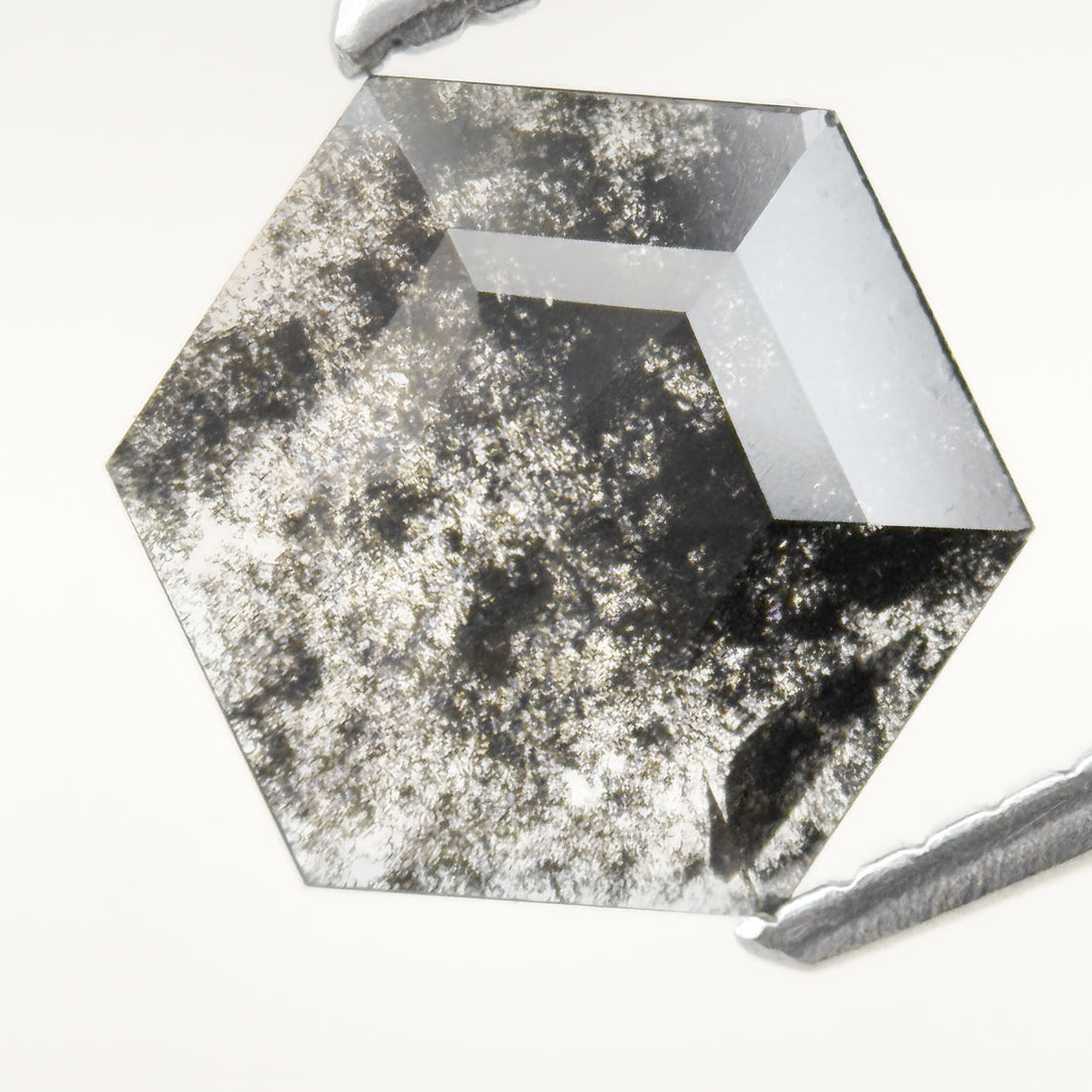 1.12 Ct Hexagon Rose Cut Grey Natural Salt and Pepper Diamond