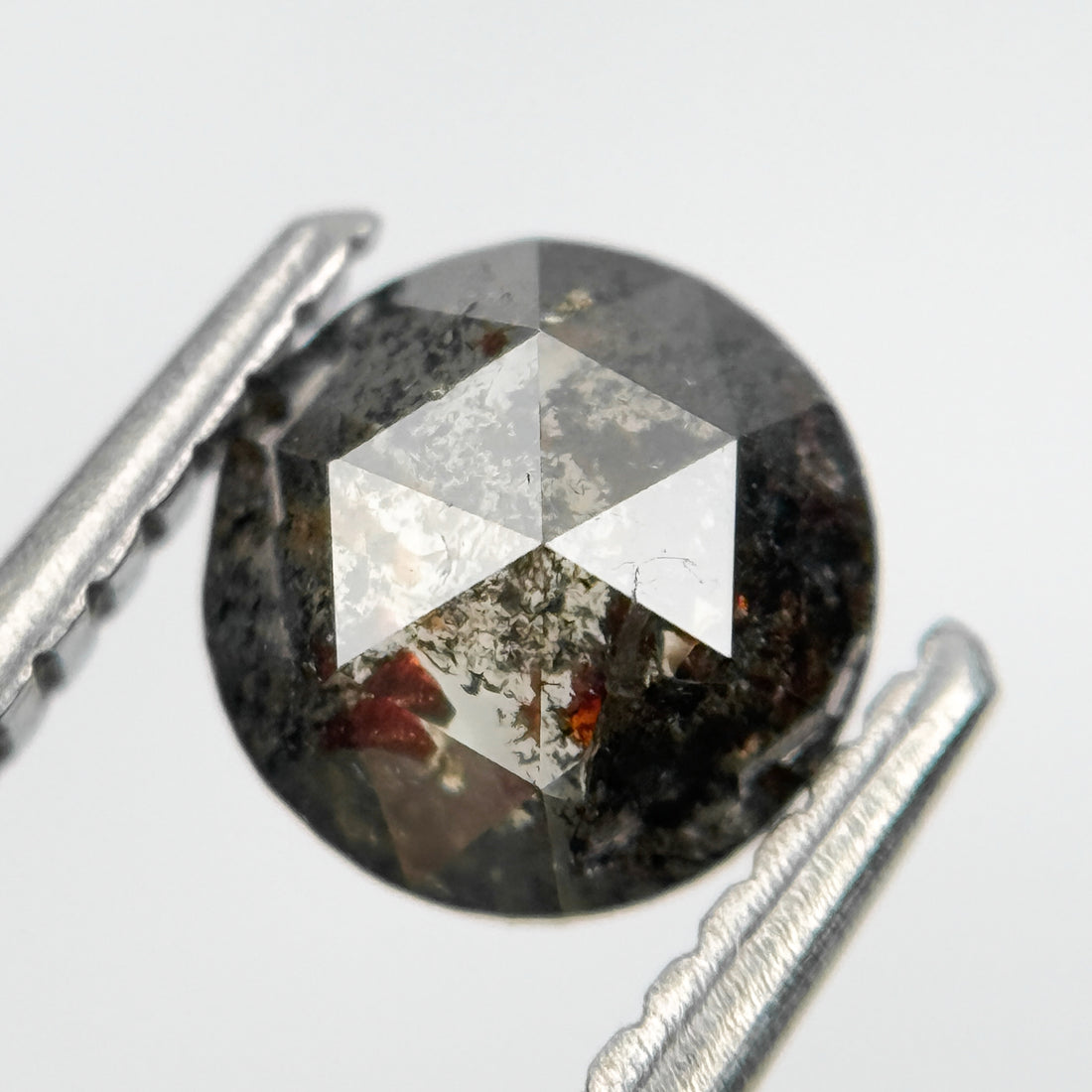 0.86 Ct Round Rose Cut Grey Natural Salt and Pepper Diamond